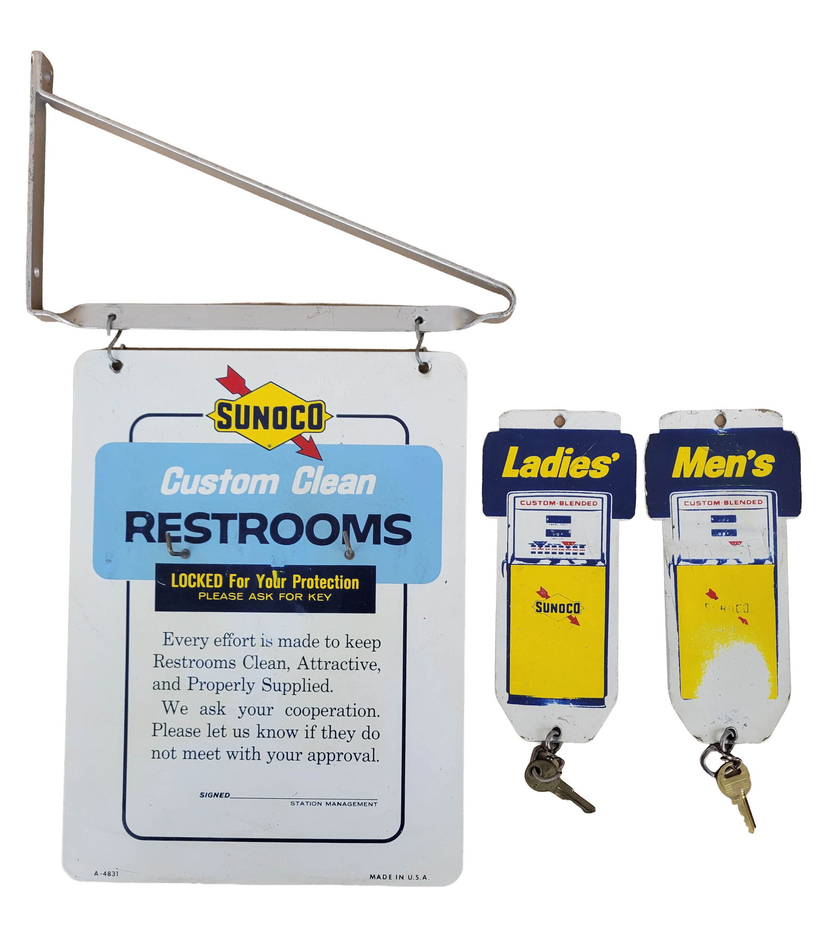 Sunoco Custom Clean Restrooms Double Sided Tin Key Fob Holder Sign (1 of 3)