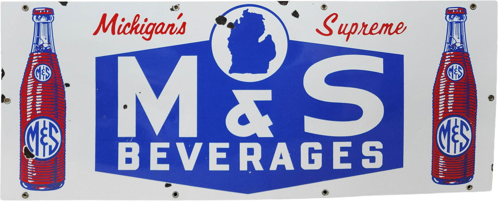 Michigan's Supreme M and S Beverages Single Sided Porcelain Sign (1 of 2)