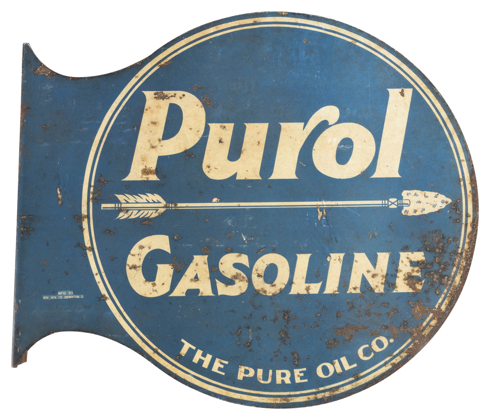 Purol Gasoline "The Pure Oil Company" DST Flange Sign w/ Arrow (1 of 1)