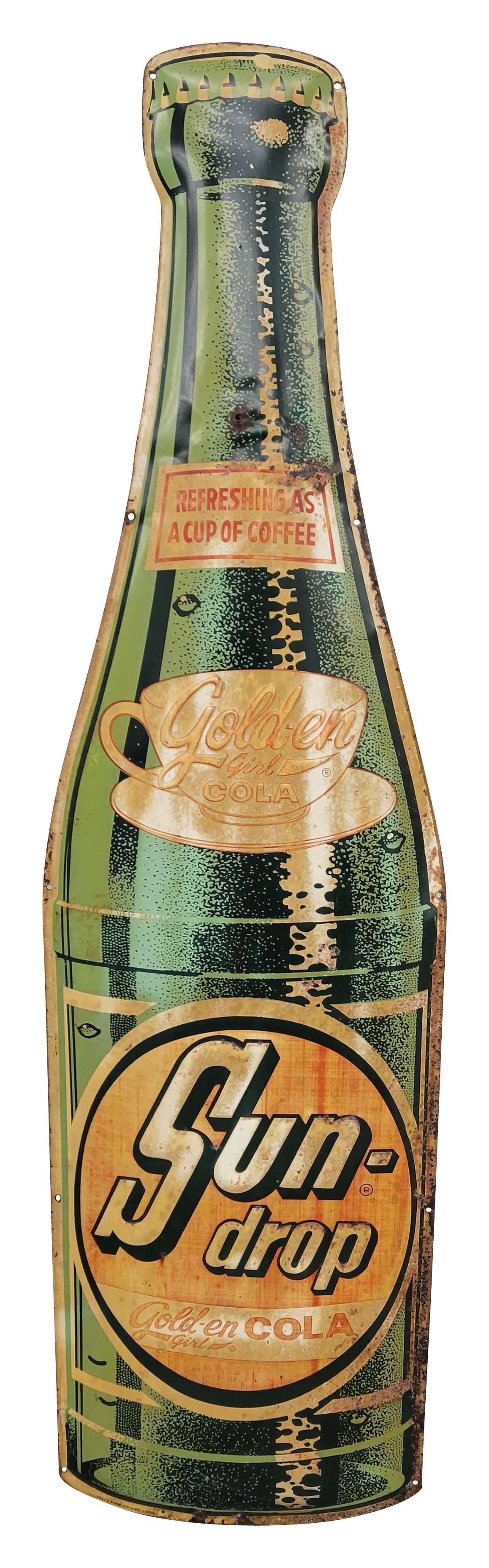 Sun Drop Golden Girl Cola Embossed Die Cut Bottle Sign (1 of 3)