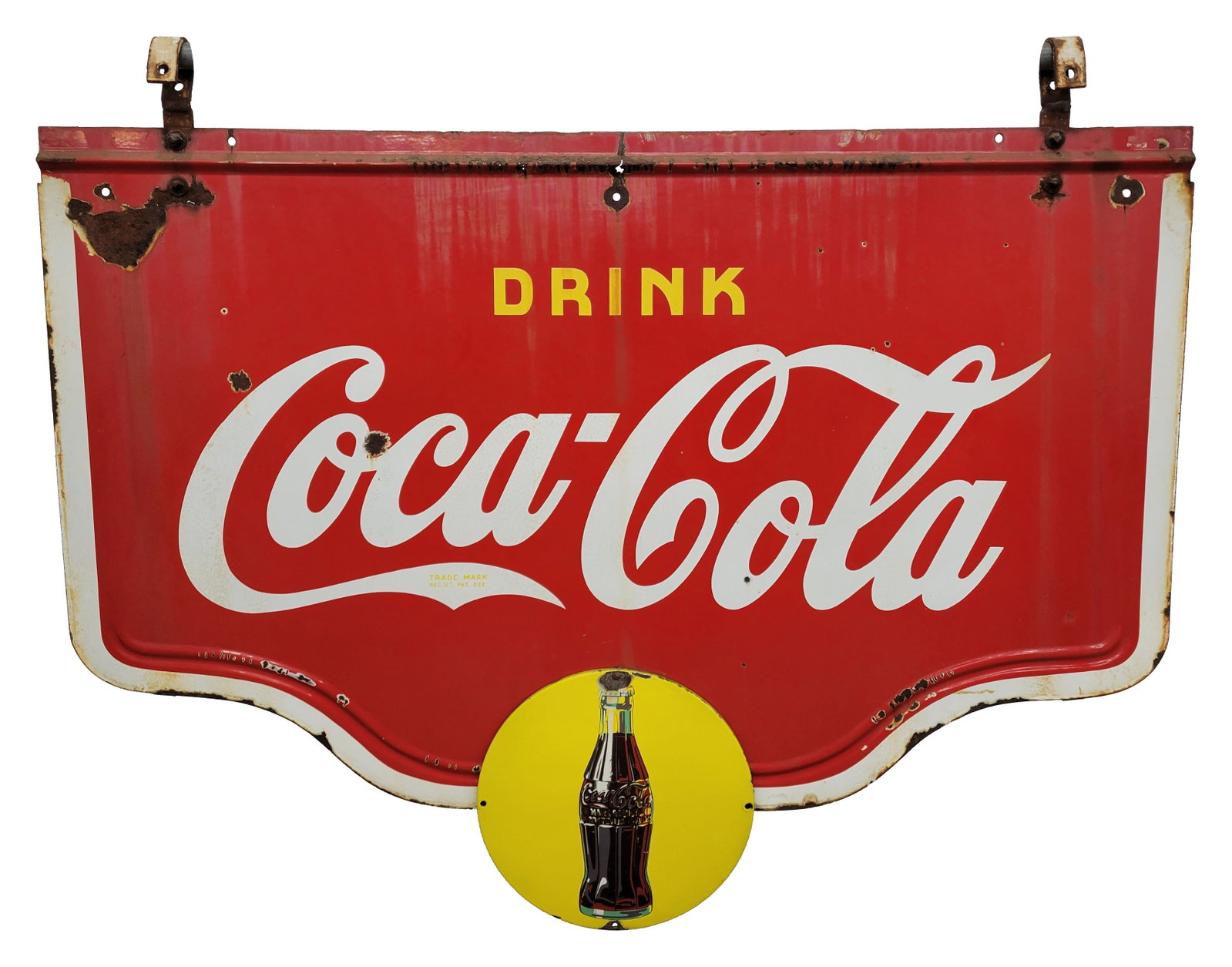 1939 Drink Coca Cola Double Sided Porcelain Sign With Yellow Button (1 of 2)
