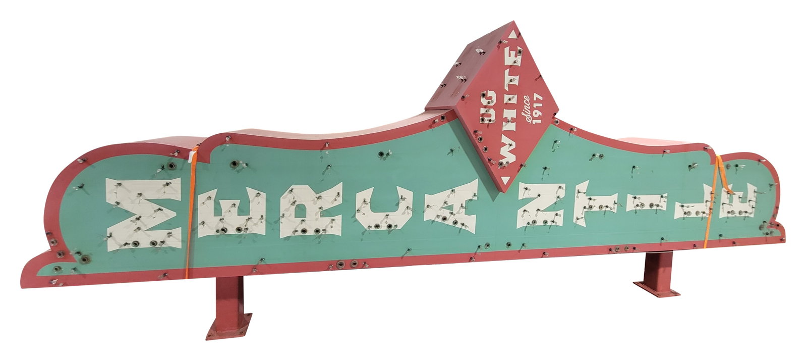Mercantile UG White "Since 1917" 18' DST Factory Neon Sign: 224" x 88" x 24", DST modern made factory neon sign with the original can and heavy wall mount brackets has excellent color and shine. The sign is missing the neon on both sides. The fields exhibit li