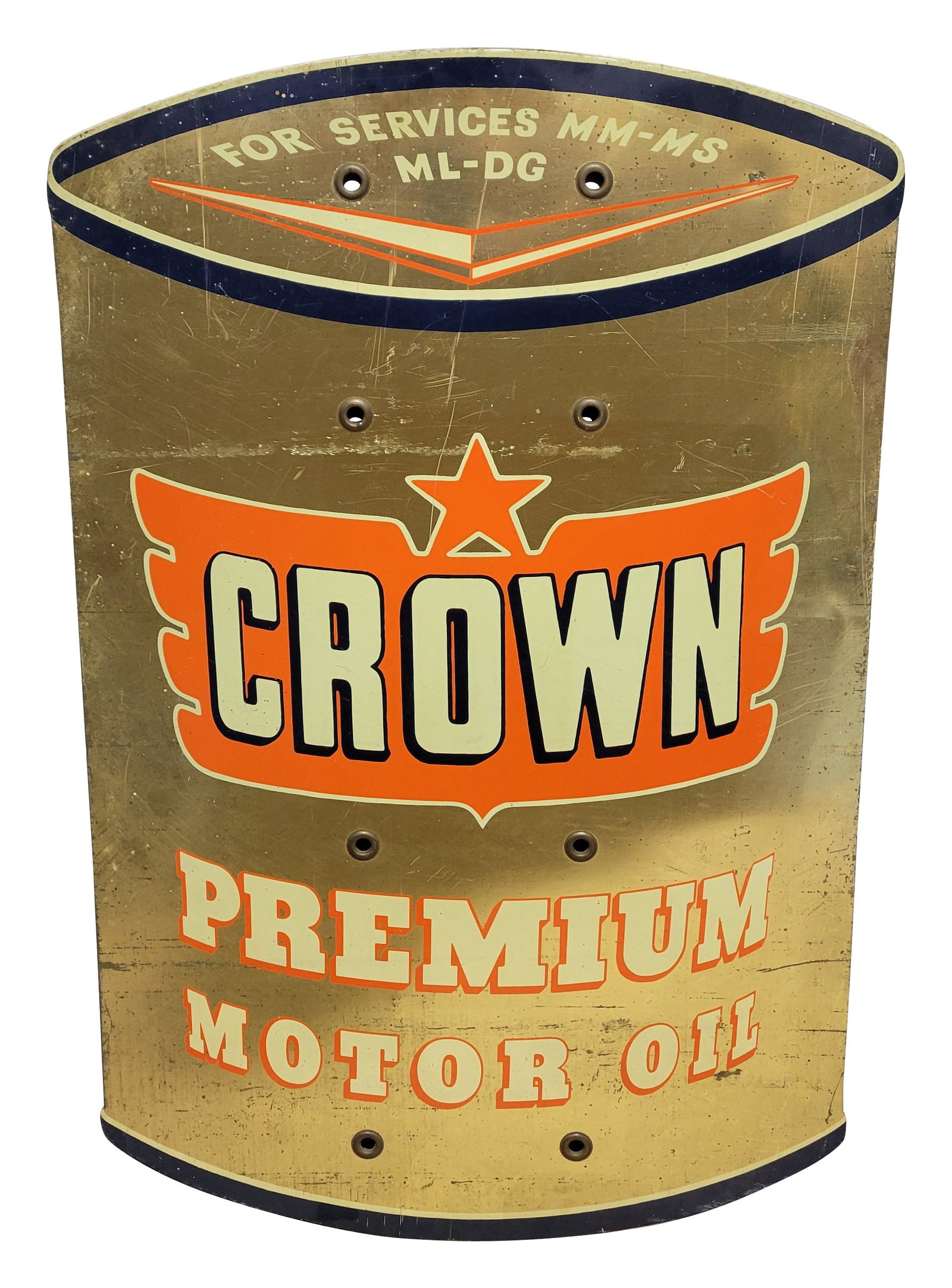 Crown Premium Motor Oil Tin Over Cardboard Sign (1 of 2)