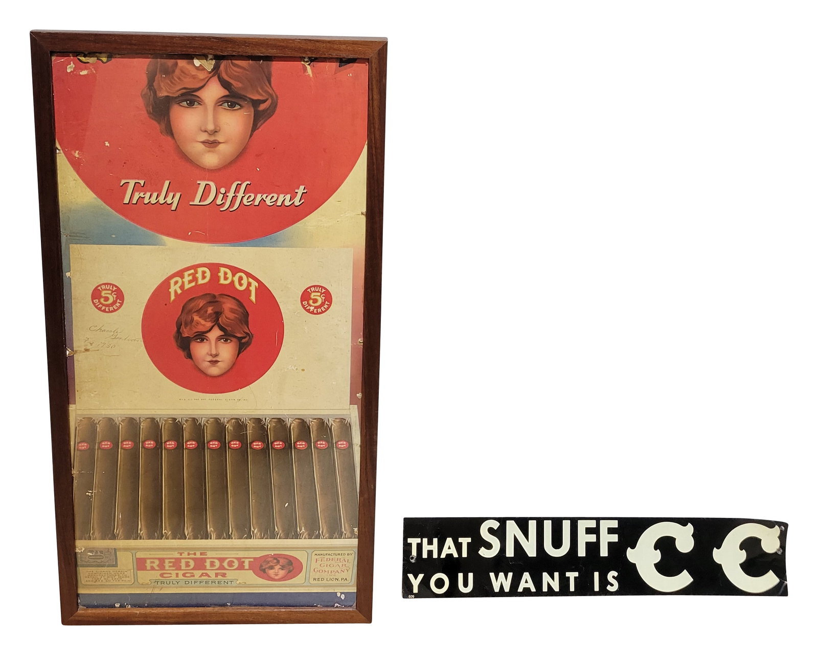 Snuff CC and Red Dot Cigar Framed Cardboard Sign (1 of 3)