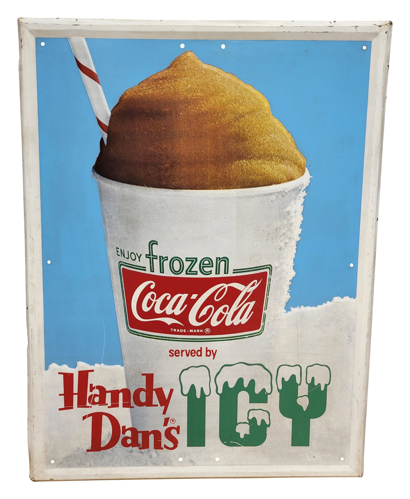 Handy Dan's Enjoy Frozen Coca Cola Icy Embossed SST Sign (1 of 2)
