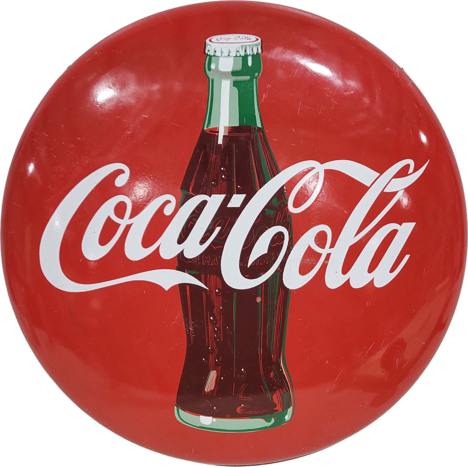 24" Coca Cola Porcelain Button Sign With Bottle (1 of 2)