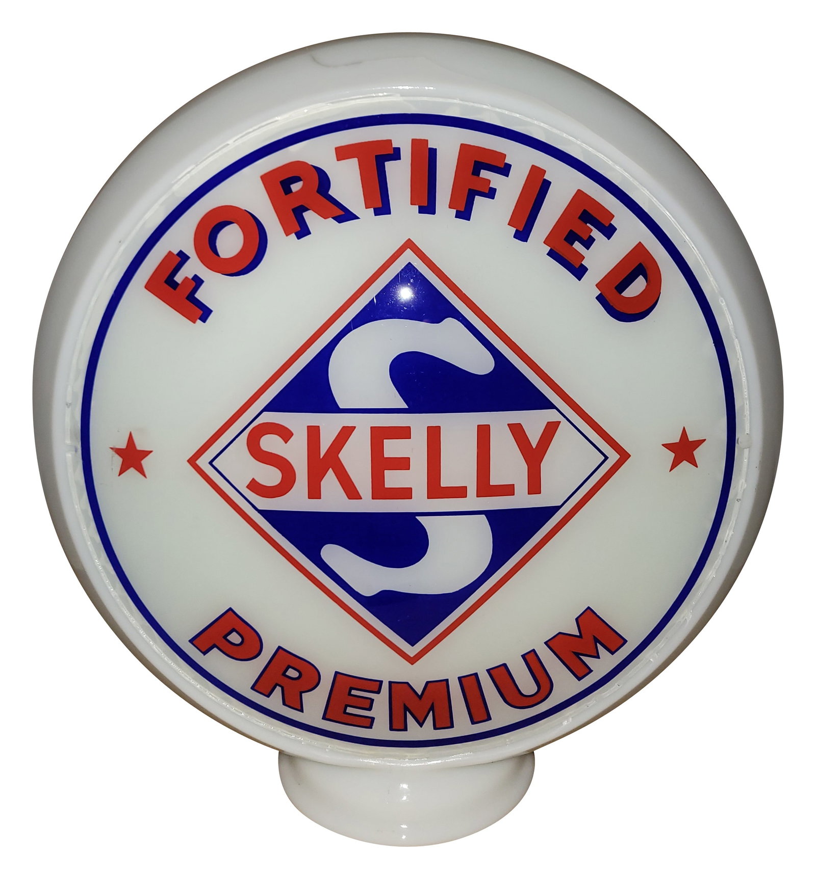 Skelly Fortified Premium Gasoline Complete 13.5" Milk Glass Gas Pump Globe (1 of 4)