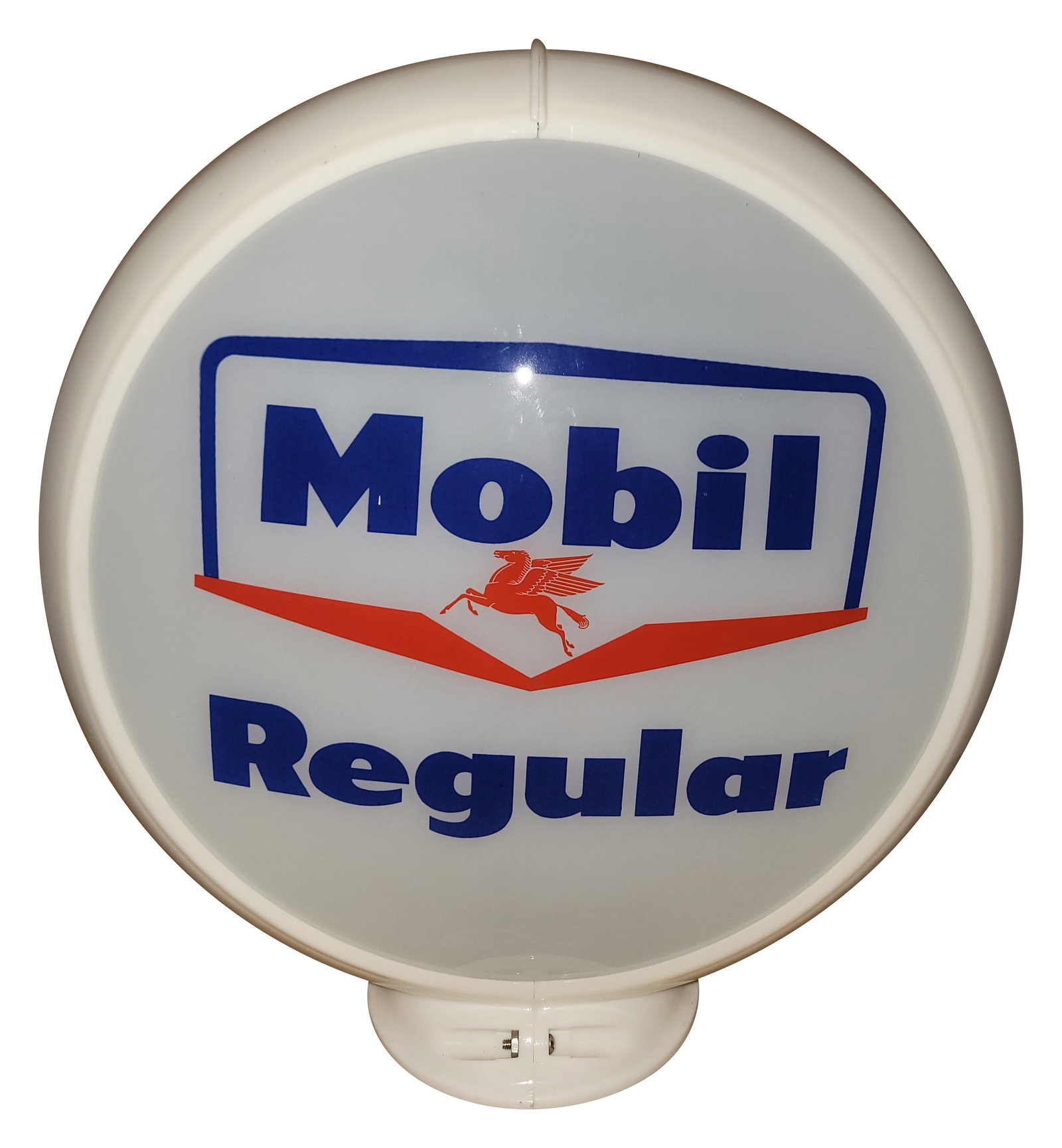 Mobil Regular 13.5" Complete Capco Body Gas Pump Globe: Two single 13.5" lenses mounted in a capco body. Lens #1 has a clean field and perimeter. The reverse lens is in a similar condition. The globe body is in excellent condition.