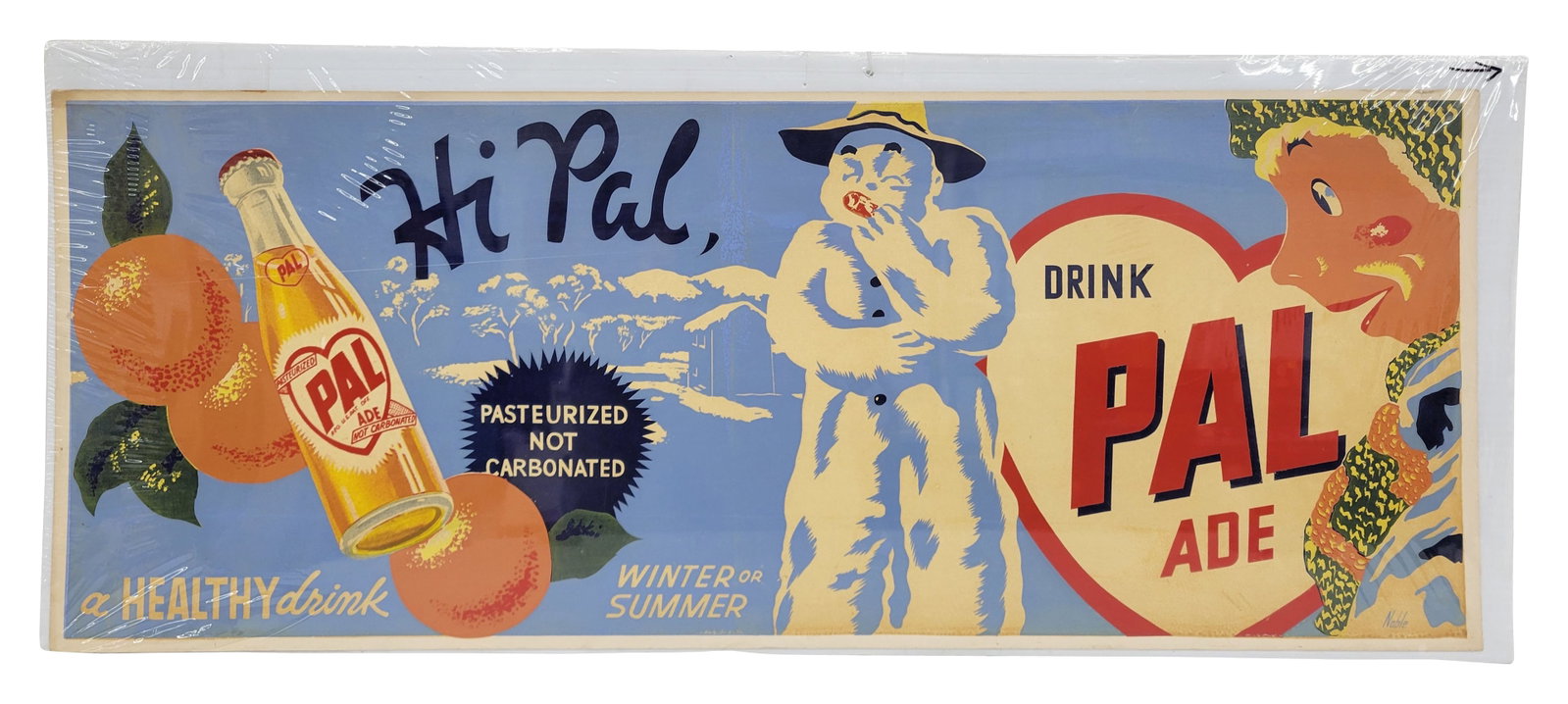Drink Pal Ade Card Stock Advertising: 28" x 11" card stock advertising is in excellent condition with bright colorful graphics.