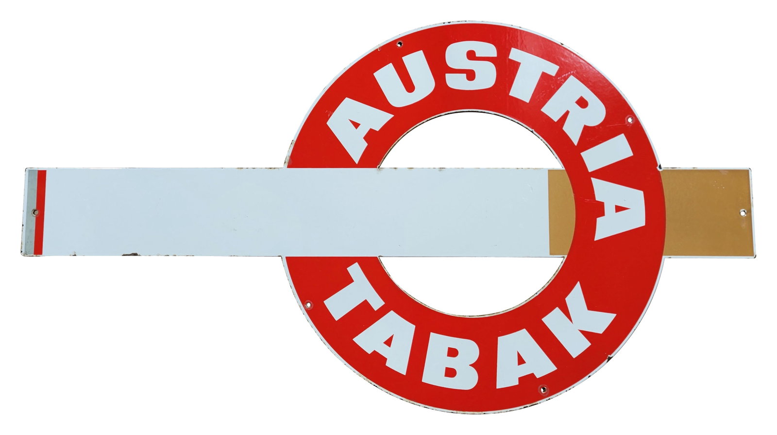 Austria Tabak SSP Die Cut Cigarette Sign: 24" x 45" SSP displays good color and gloss fine scratches in the field and small chips on the perimeter. 1980's.