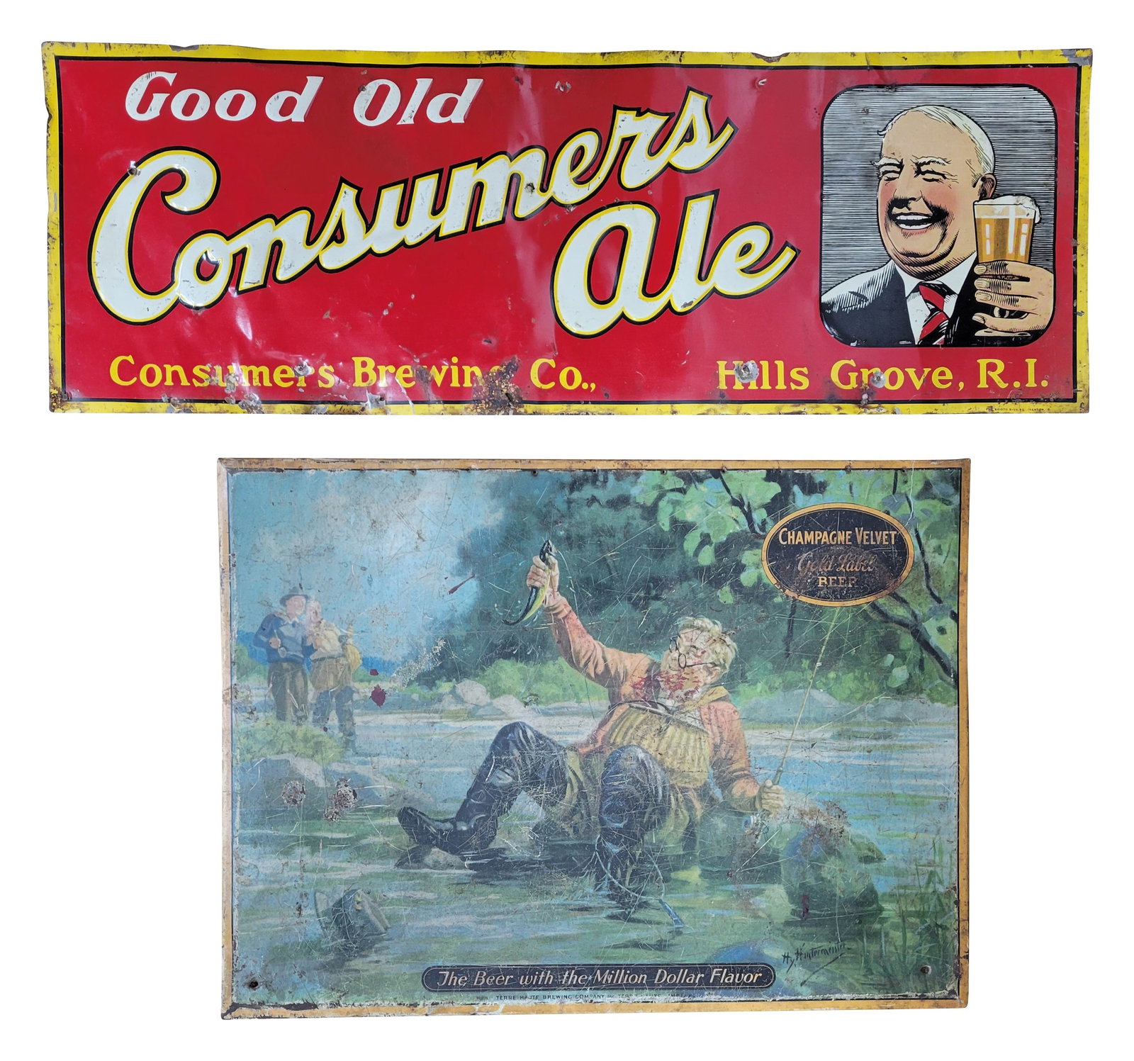 Good Old Consumers Ale and Champagne Velvet Gold Label Beer Signs (1 of 3)