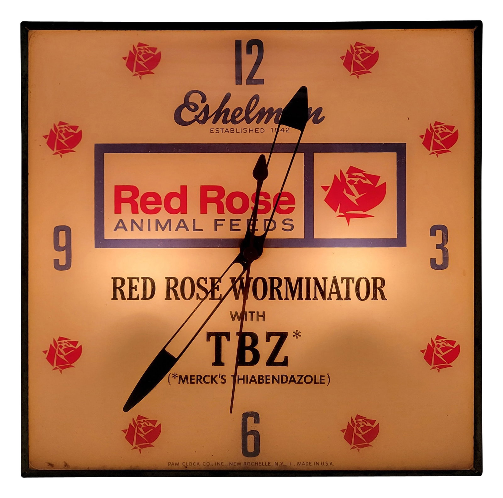 Red Rose Animal Feeds Pam Light Up Advertising Clock (1 of 3)