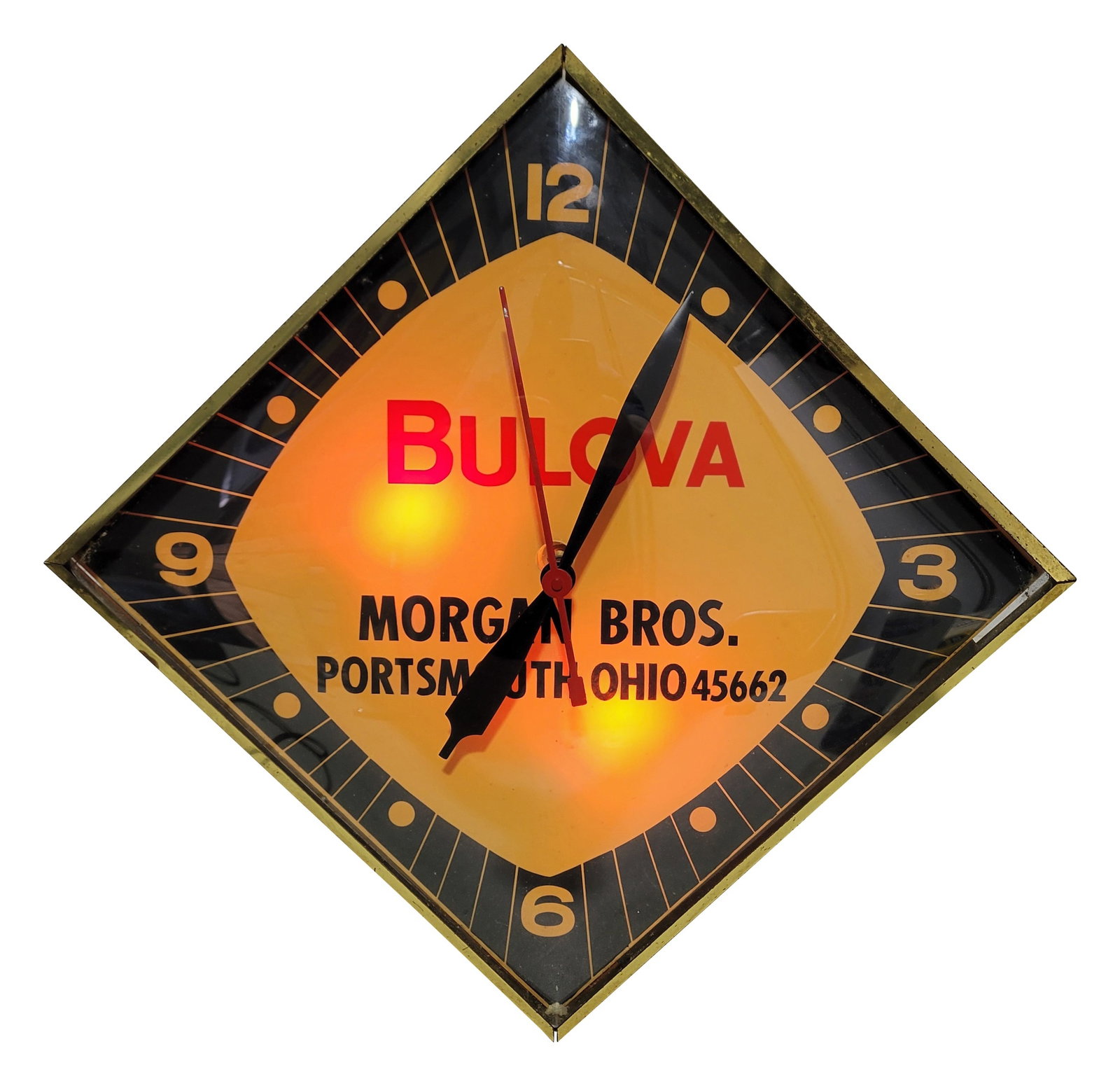 Bulova Morgan Bros. Portsmouth, Ohio Light Up Advertising Clock (1 of 2)