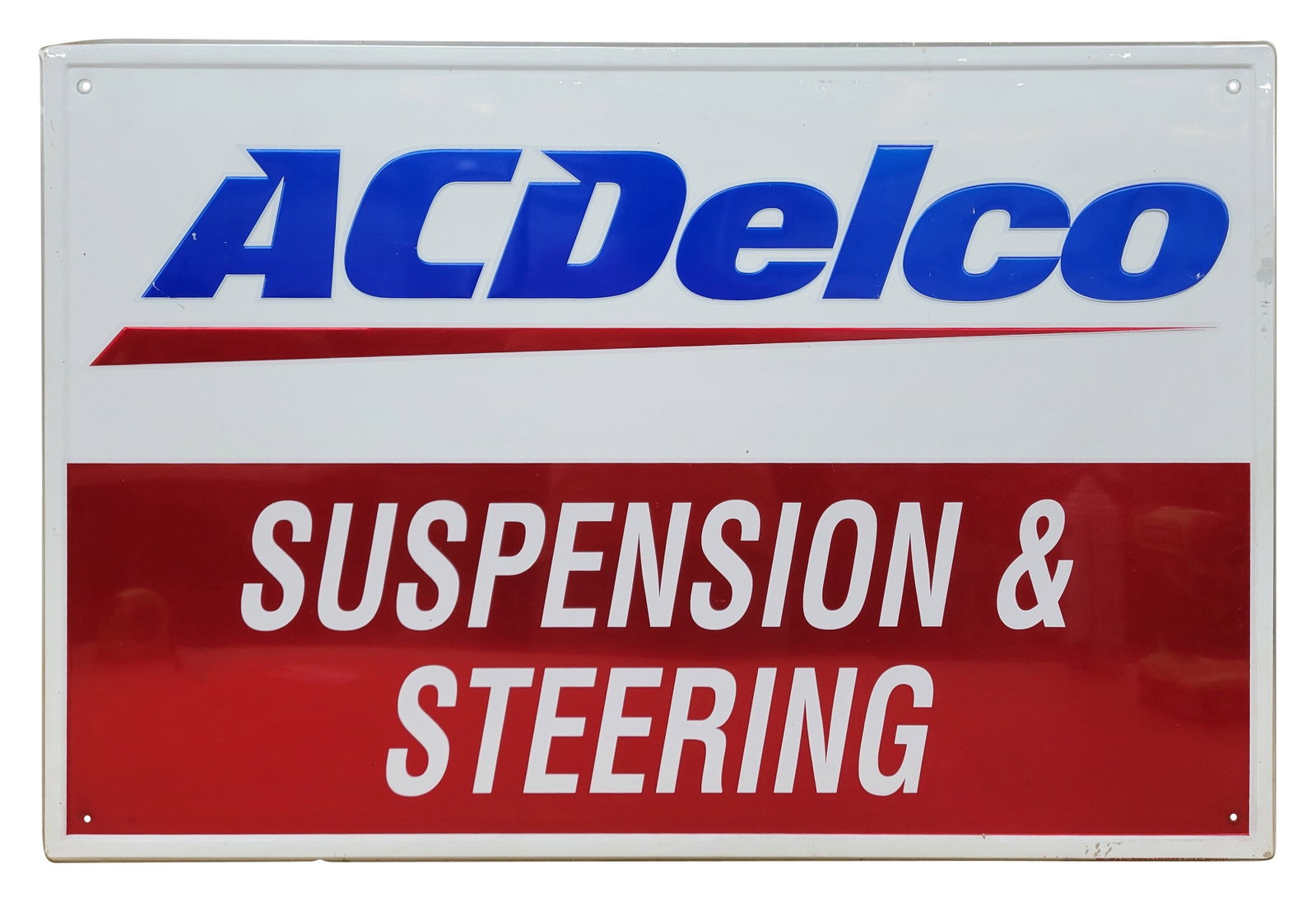 Ac Delco Suspension And Steering SST Sign: 36" x 24" embossed SST sign is in excellent condition with bright colors and high shine.