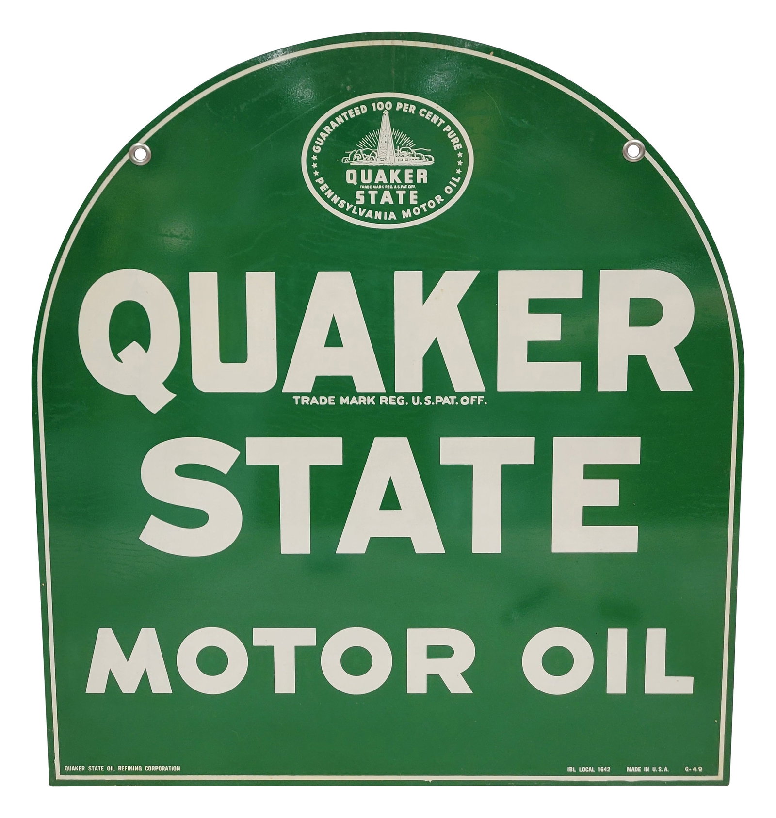 Quaker State Motor Oil DST Tombstone Sign (1 of 2)