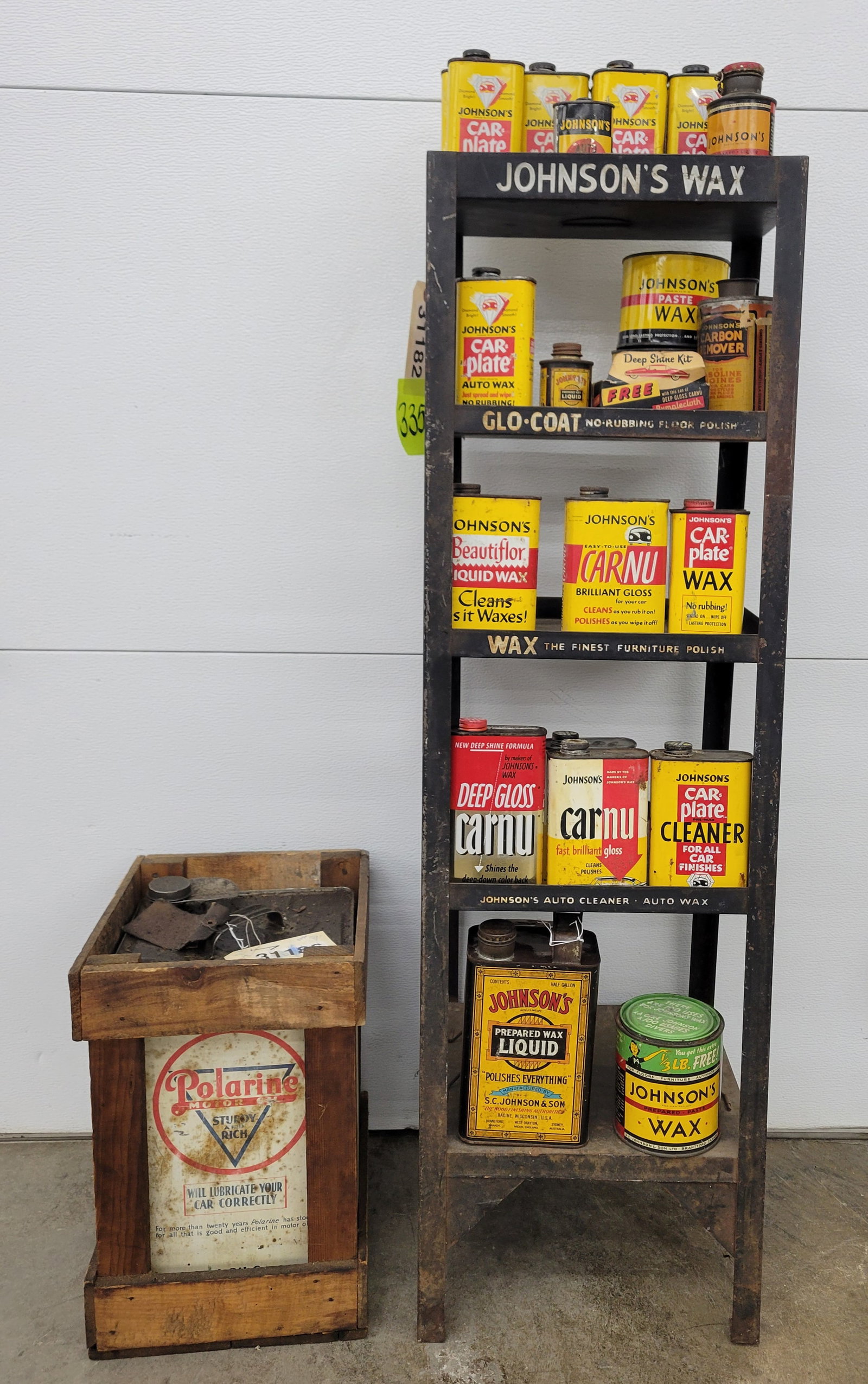 Johnson's Automotive Car Wax Products Metal Shelf Store Display and Polarine Motor Oil Can (1 of 5)