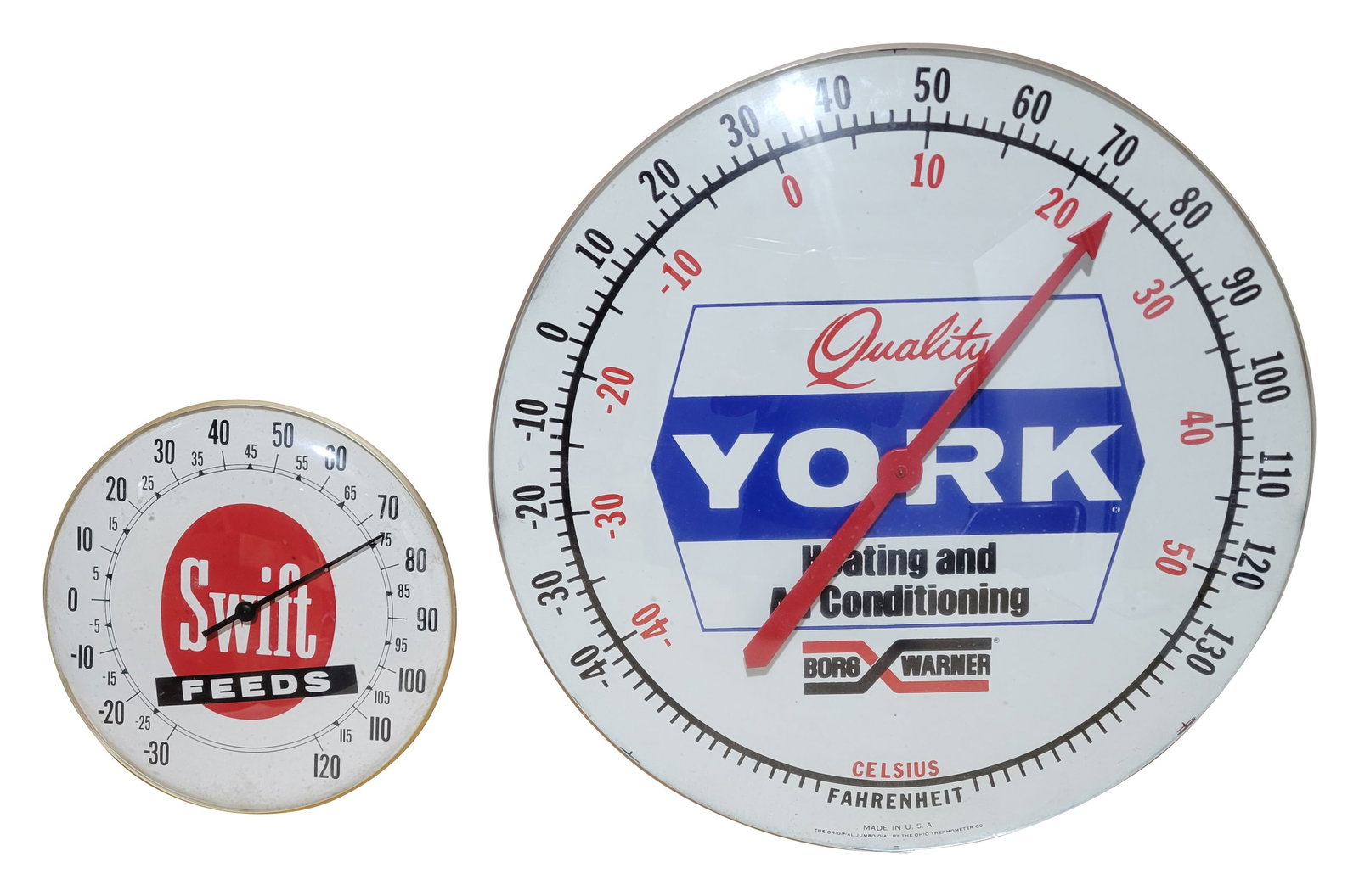 Swift Feeds and Quality York Heating and Air Conditioning Round Advertising Thermometers (1 of 2)