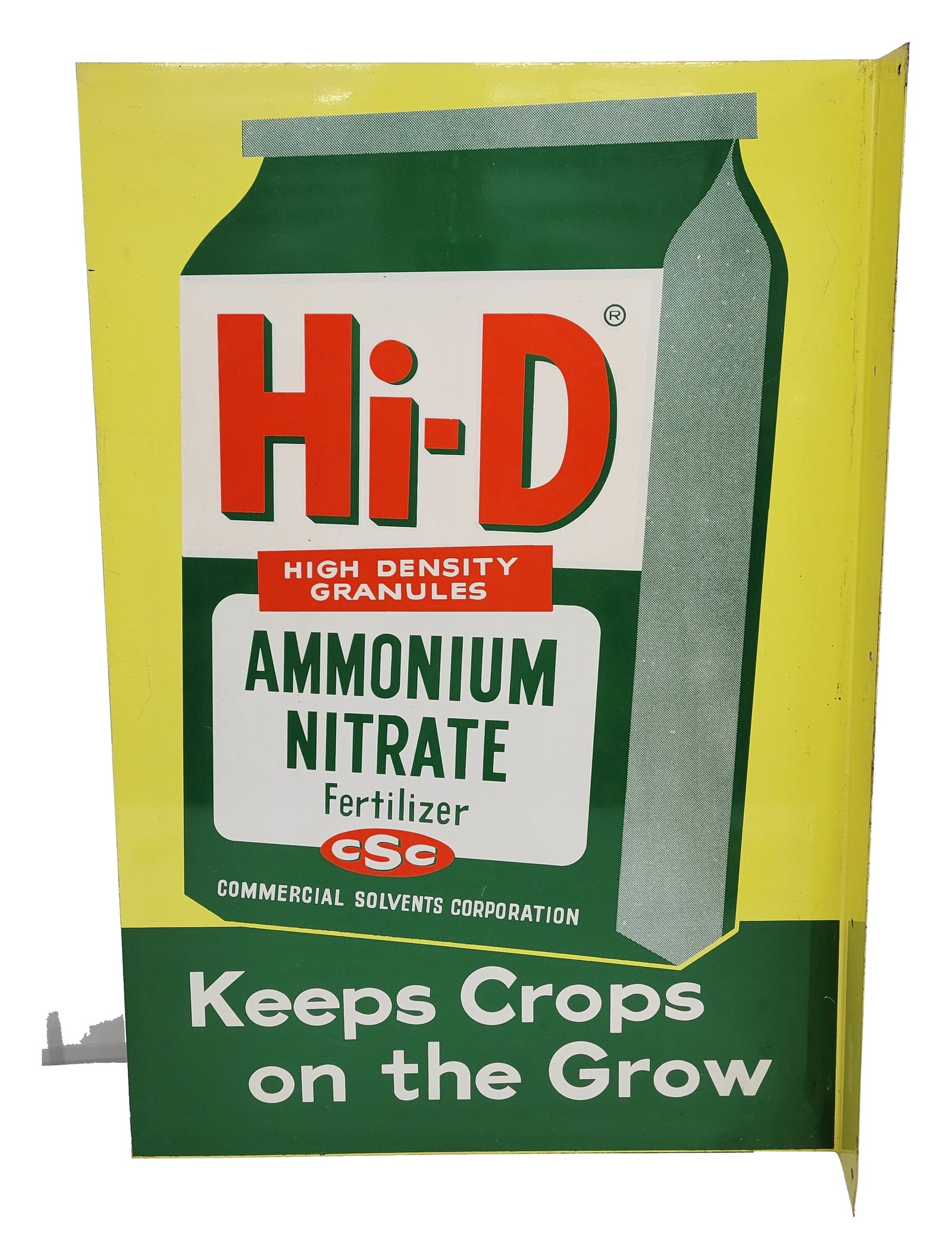 Hi-D Ammonium Nitrate Tin Flange Sign: 16" x 24" DST flange displays excellent color and shine throughout each side with a few small scuffs and minor scratches. The flange section has minimal wear with small scratches.
