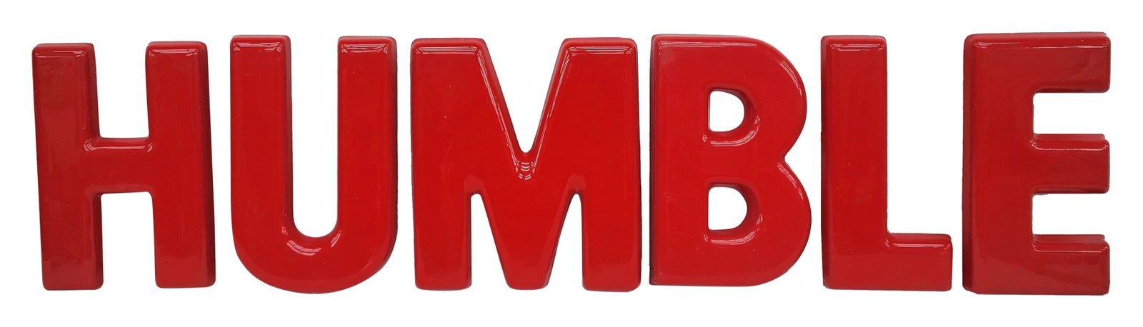 Humble Plastic Letter Sign: Set of 14"t HUMBLE plastic letters are in very good condition with excellent color and light surface scratches. The original mounting brackets are included on the back of each letter.