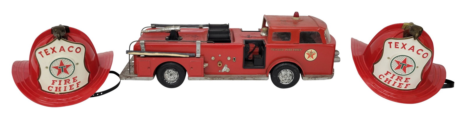 Texaco Fire Chief Helmets and Pressed Steel Texaco Fire Chief Truck (1 of 3)