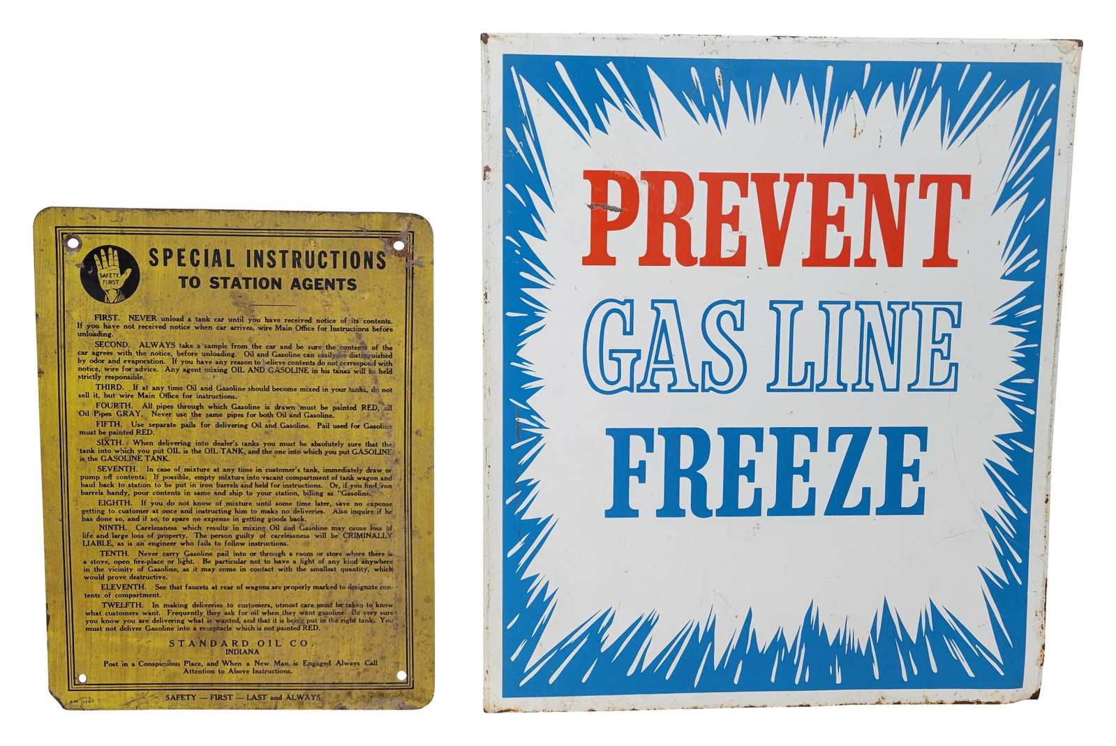 Standard Oil Co. Safety First Sign and Prevent Gas Line Freeze SST Signs (1 of 3)