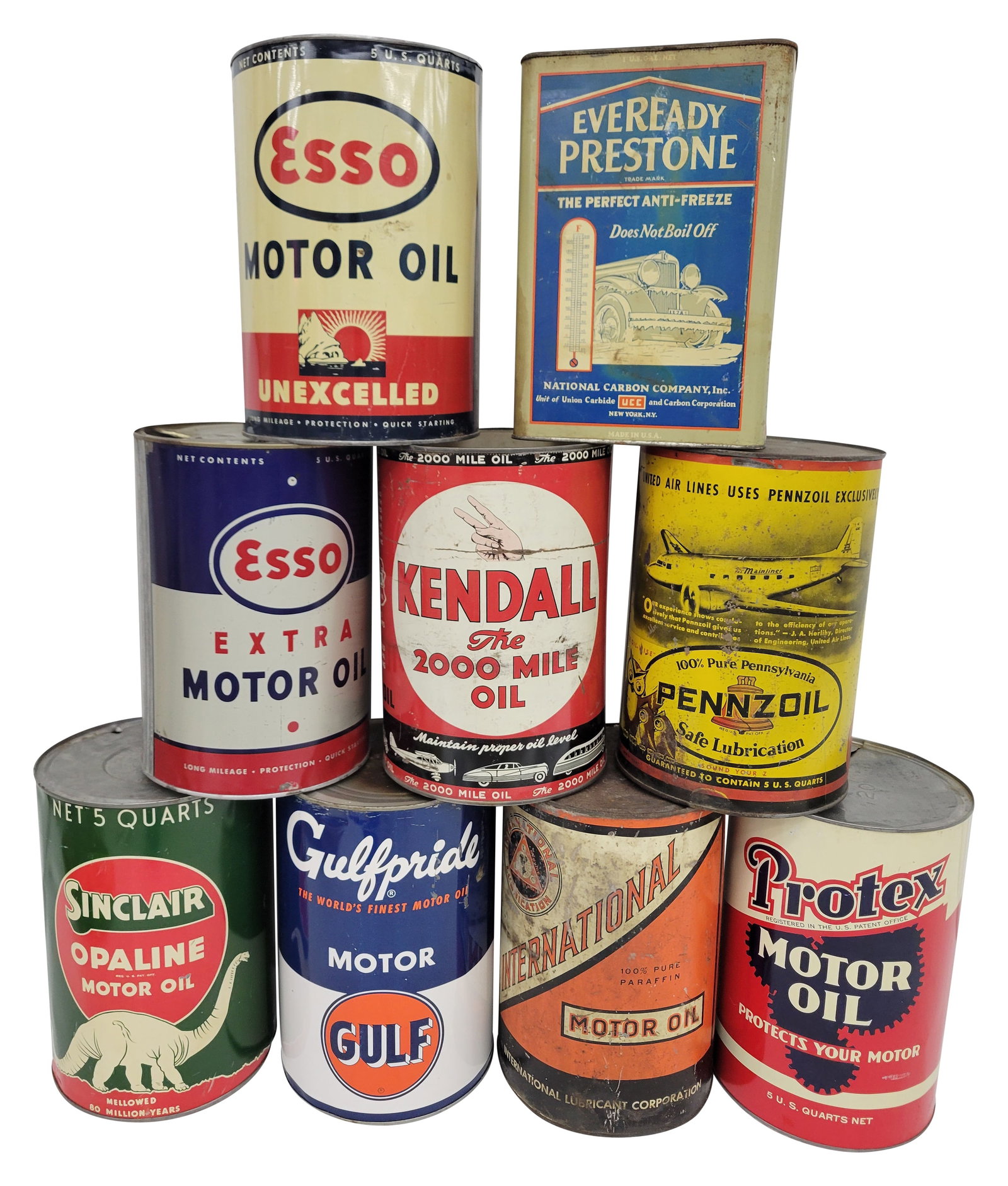 Group of 5 Quart Oil Cans & 1 Anti-Freeze Can (1 of 2)