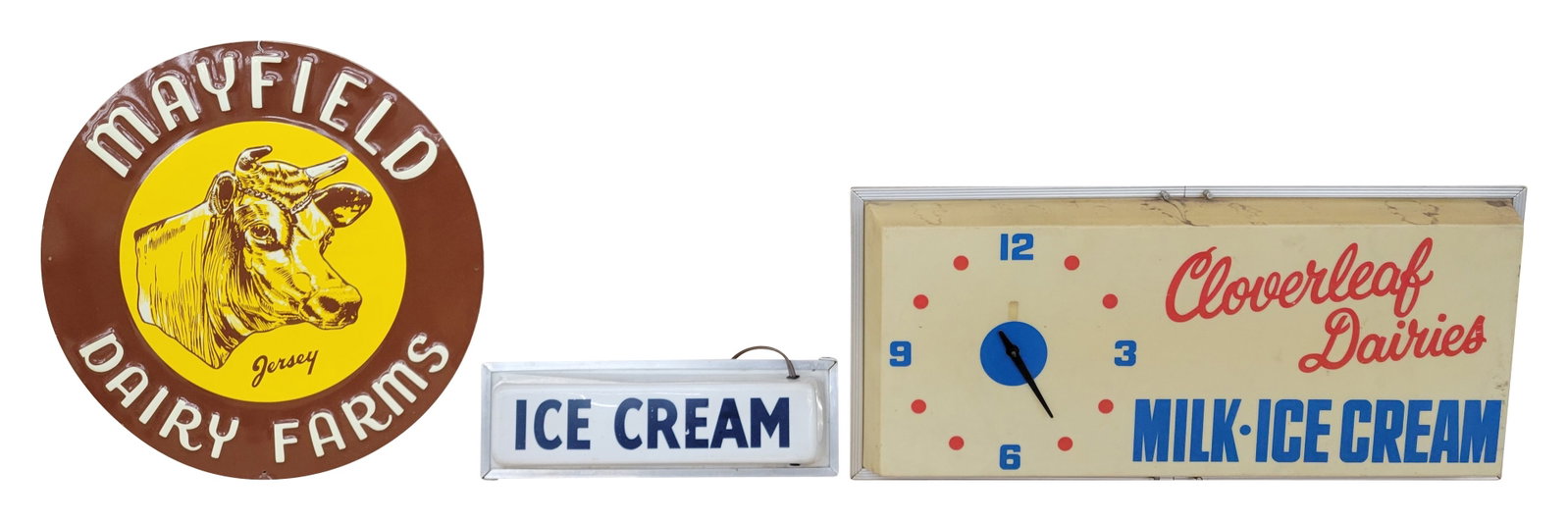 Mayfield Dairy Farms Tin Sign, Cloverleaf Dairies and Ice Cream Light Up Signs (1 of 3)