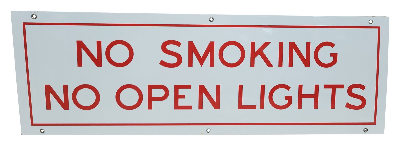 No Smoking No Open Lights SSP Sign: 36" x 12" SSP sign is in excellent condition with bright colors and high gloss. AGE UNKNOWN.