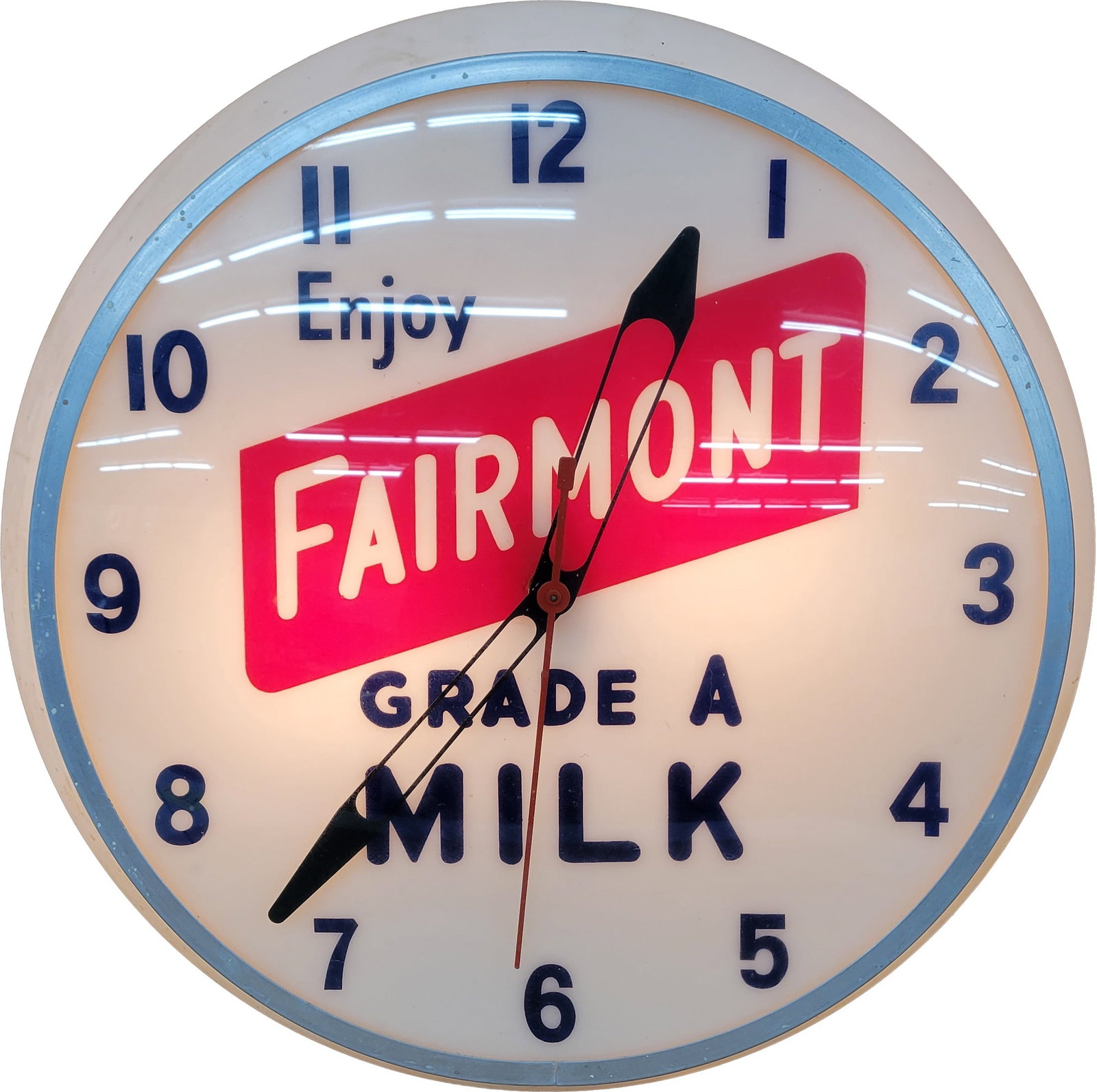 Enjoy Fairmont Grade A Milk Dualite Advertising Clock (1 of 5)