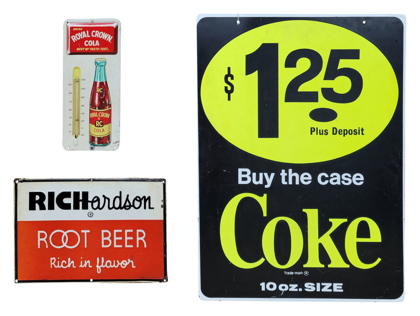 Royal Crown Thermometer, Richardson Root Beer and Coke Signs (1 of 3)
