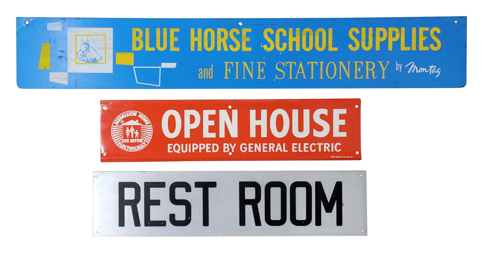 Rest Room, Open House, and Blue Horse Signs (1 of 2)