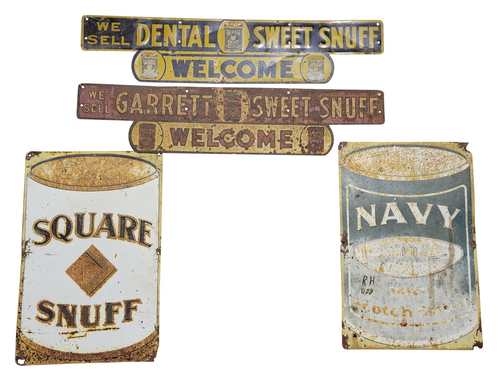 Navy, Square, Garrett, and Dental Sweet Snuff Tin Signs (1 of 2)