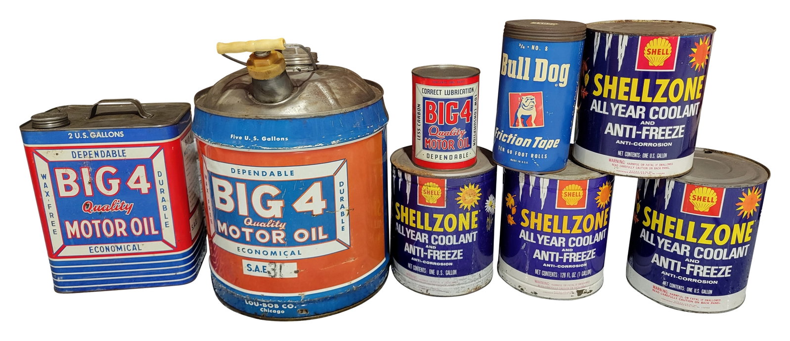 Misc. Motor Oil Cans Shellzone, Big 4, and Bull Dog (1 of 2)