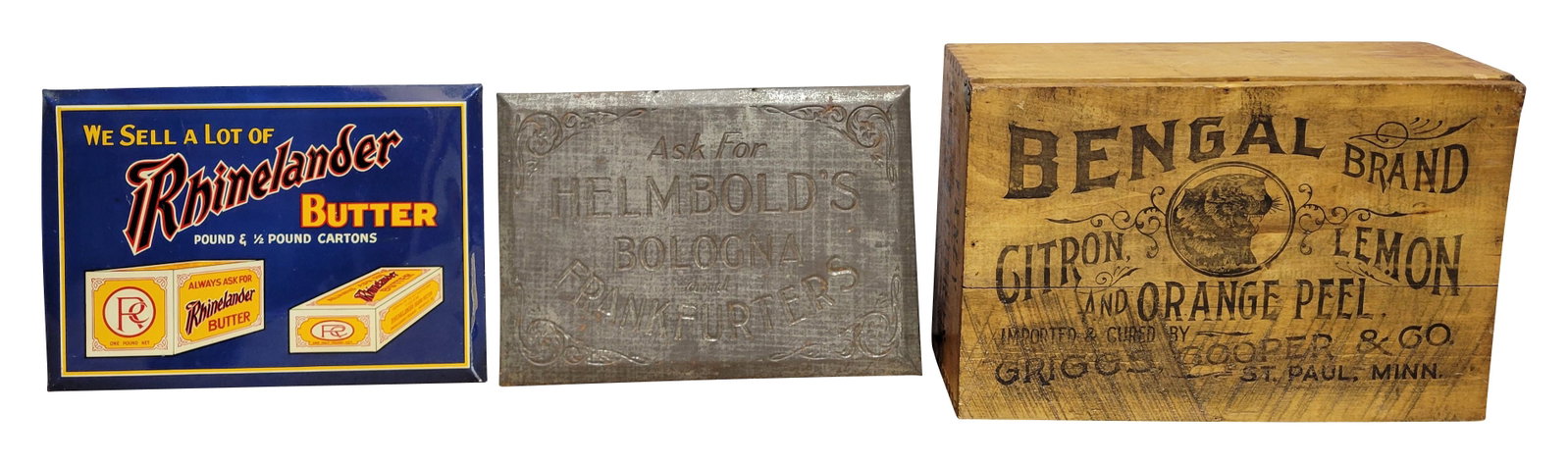 Rhinelander, Helmbold's Signs and Bengal Brand Tea Box (1 of 4)
