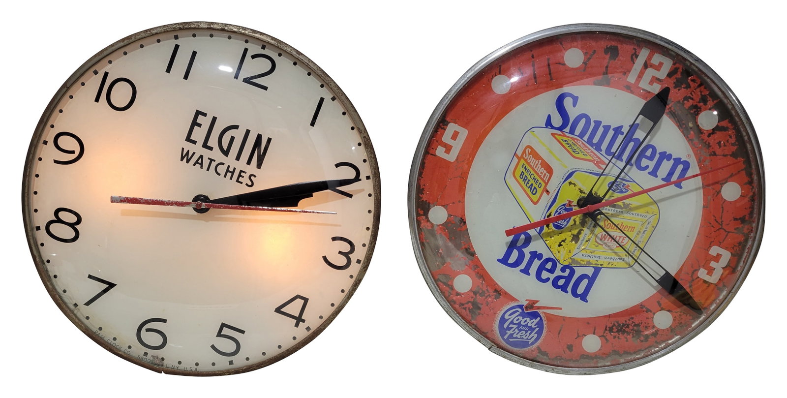 Southern Bread and Elgin Watches Advertising Clocks (1 of 2)