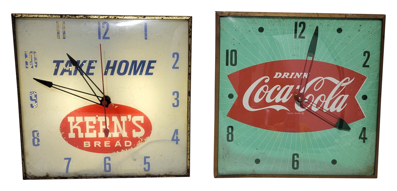 Drink Coca Cola and Take Home Kern's Bread Pam Advertising Clocks (1 of 3)