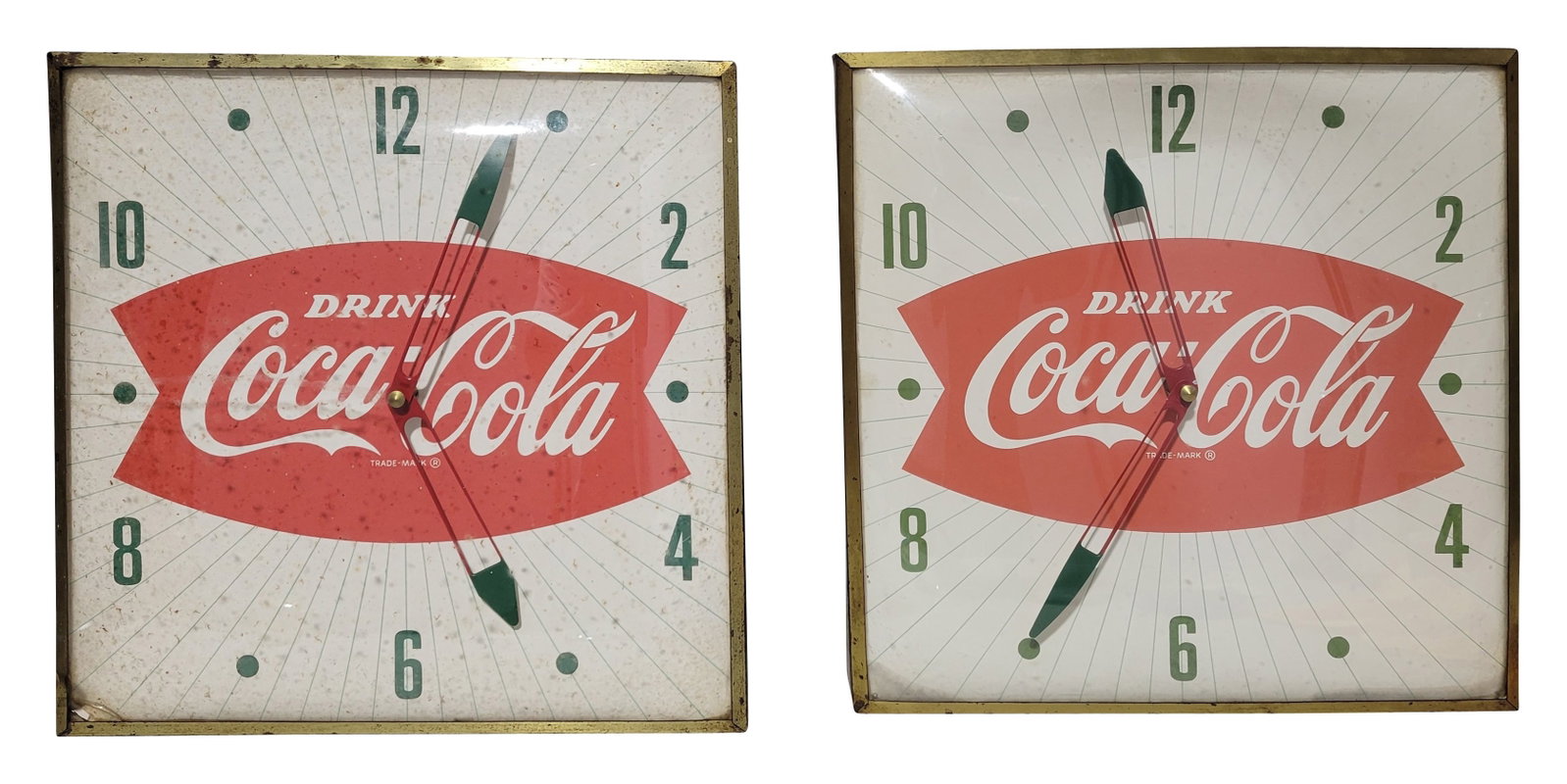 Lot of 2 Drink Coca Cola Advertising Clocks With Fishtail Logo (1 of 3)