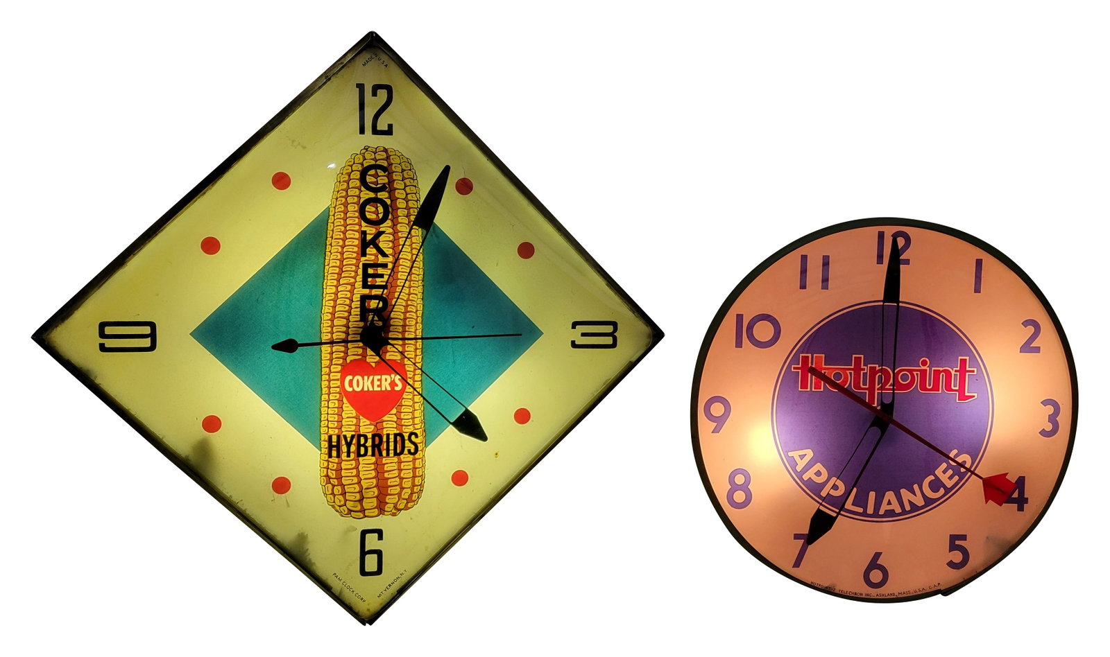 Coker's Hybrids and Hotpoint Appliance Light Up Advertising Clocks (1 of 6)