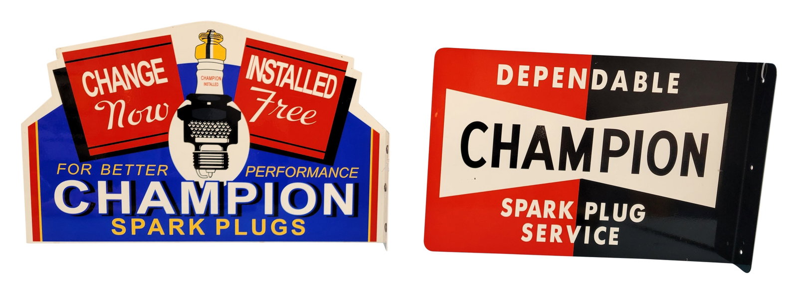 Lot of 2 Modern Champion Spark Plug Flange Signs (1 of 2)