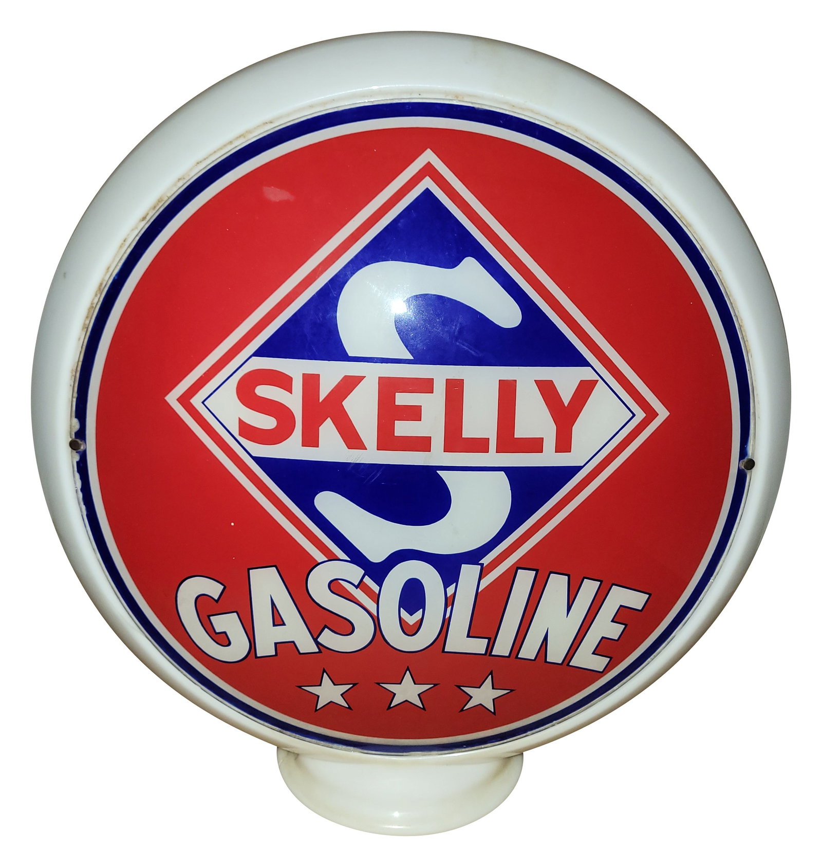 Skelly Gasoline 13.5" Complete w/ Milk Glass Gas Globe Body (1 of 3)