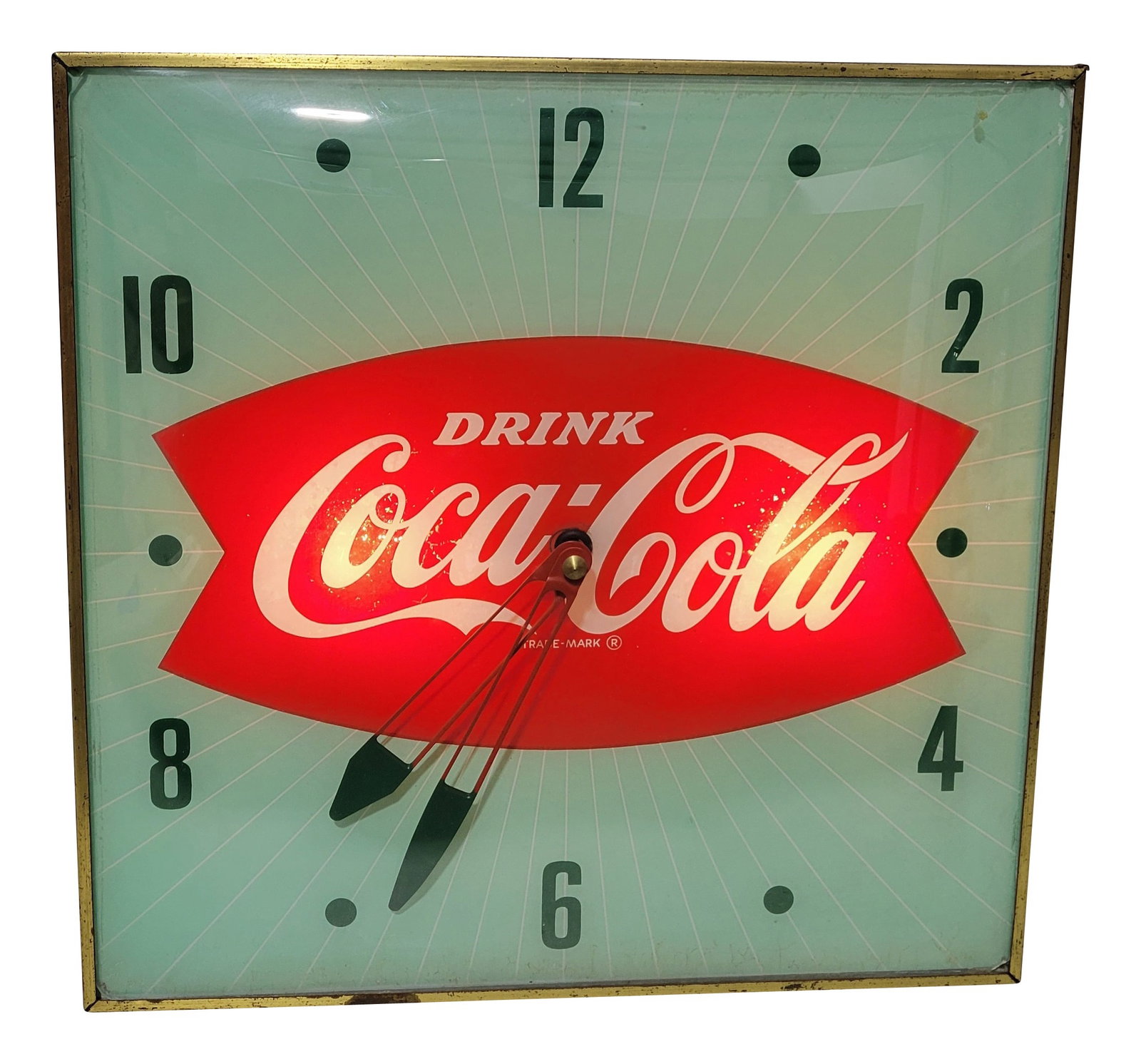 Drink Coca Cola Light Up Advertising Clock With Fishtail Logo (1 of 3)