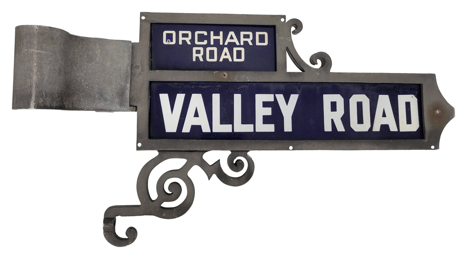 Orchard Road / Valley Road Porcelain and Iron Street Sign (1 of 3)