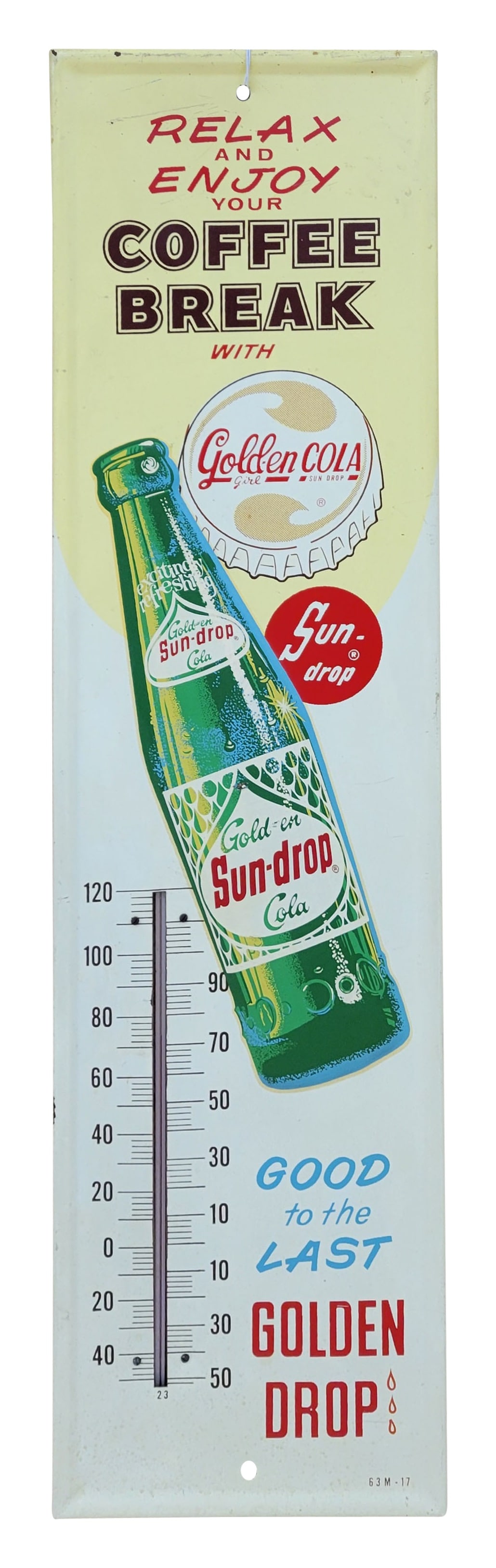 Golden Girl Sun Drop Cola Embossed Tin Thermometer (1 of 2)