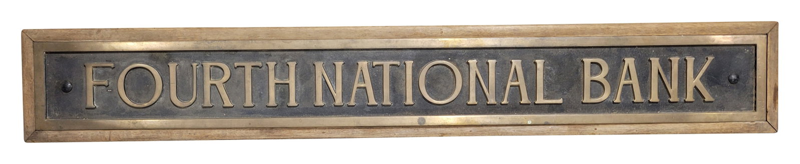 Fourth National Bank Emb. Heavy Brass Sign w/ Wooden Frame (1 of 2)