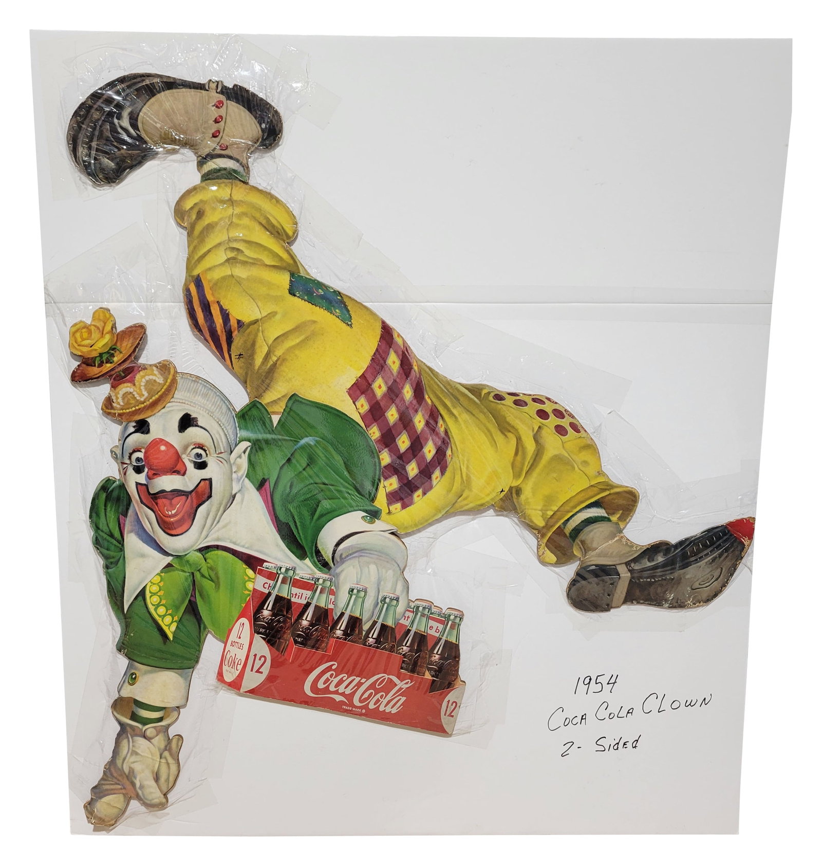 1954 Coca Cola Double Sided Cardboard Clown Sign (1 of 2)