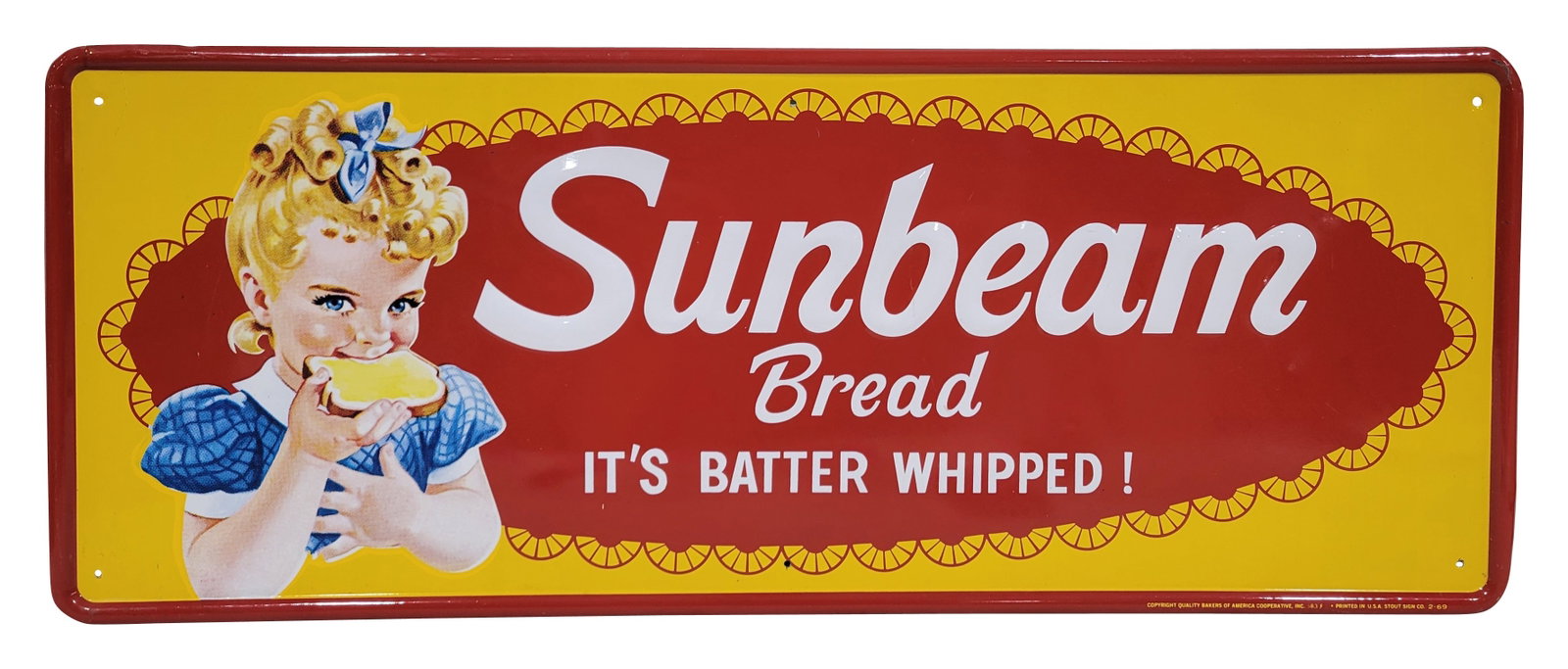 Sunbeam Bread It's Batter Whipped Embossed SST Sign (1 of 2)