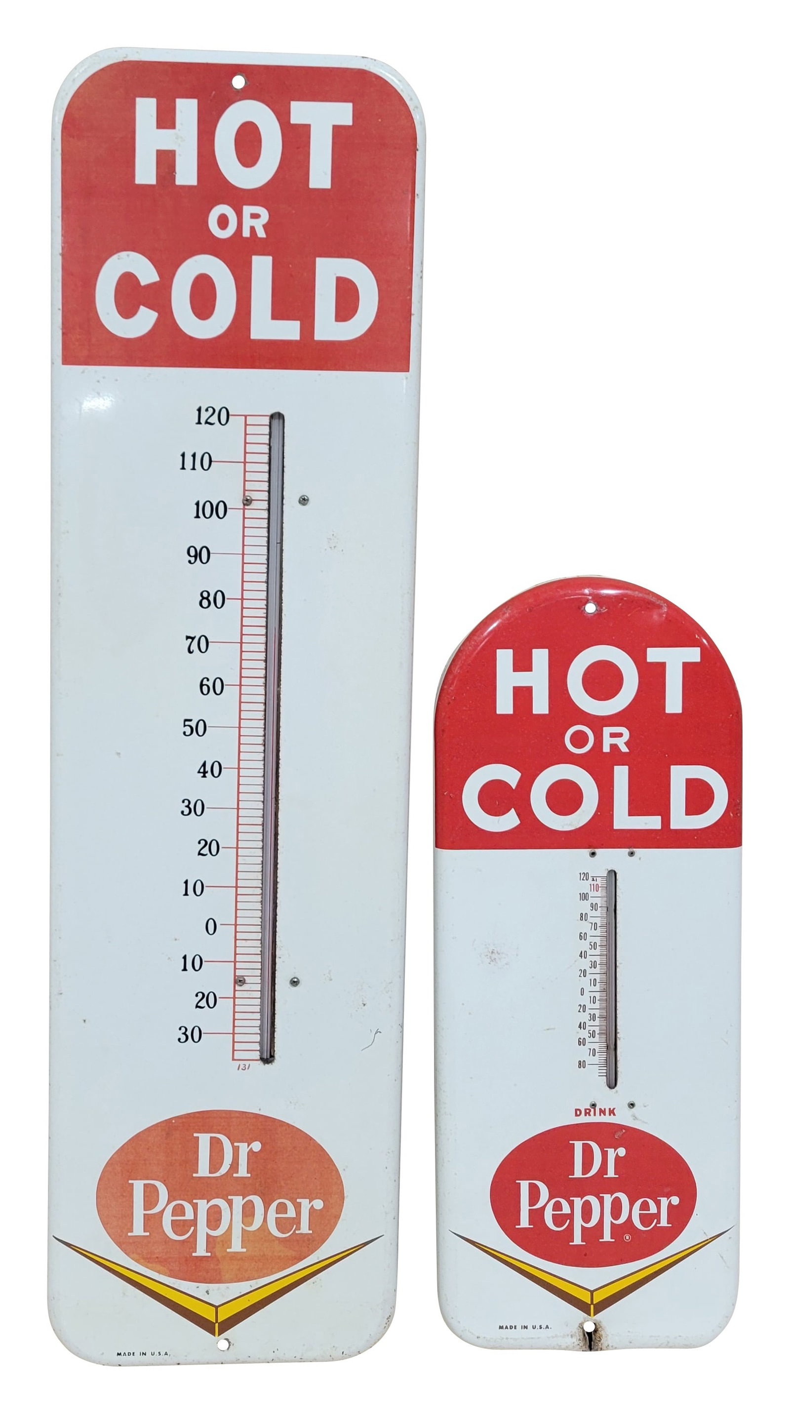 Pair of Hot or Cold Dr Pepper Tin Thermometers (1 of 4)