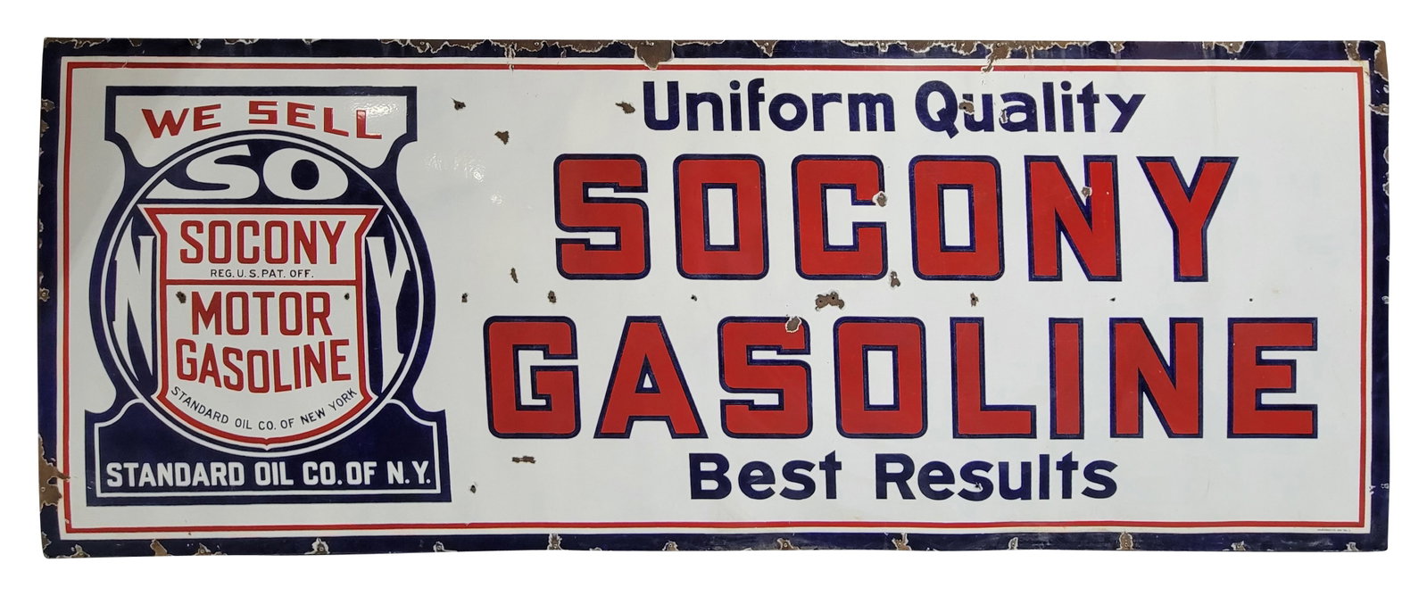 Large Standard Socony Gasoline Uniform Quality Best Results SSP Sign (1 of 2)