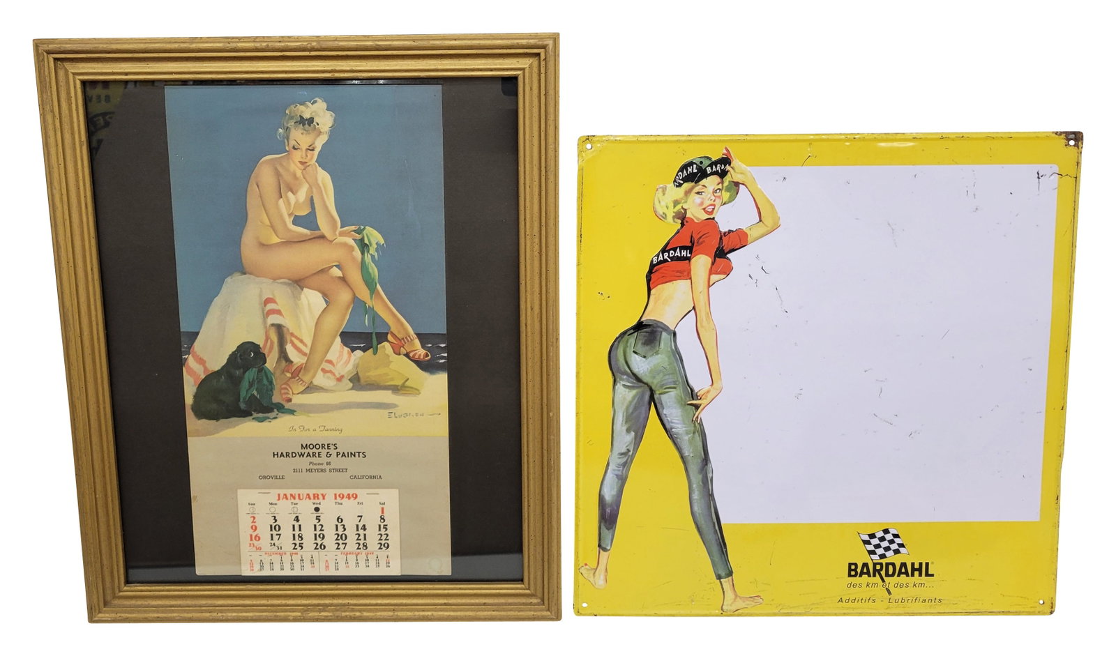 1949 Elvgren Pin Up Girl Calendar and Bardahl SST Sign (1 of 4)