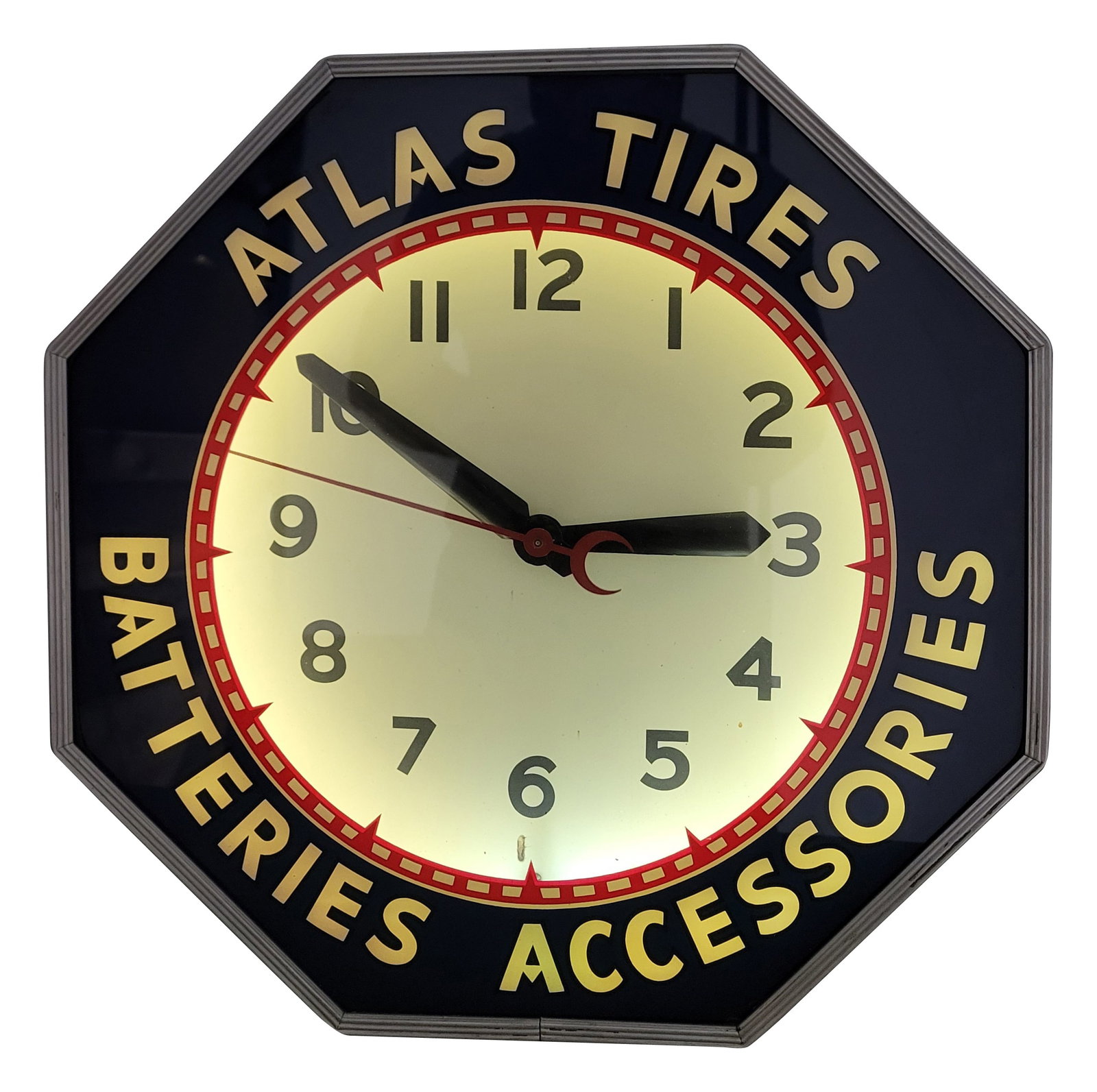 Atlas Tires Batteries Accessories Octagon Neon Advertising Clock (1 of 3)